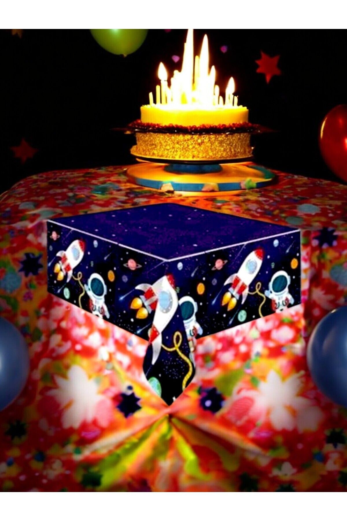 VibeHome-Space Themed 120X180 Tablecloth - for Birthday Party and Fun Events 2