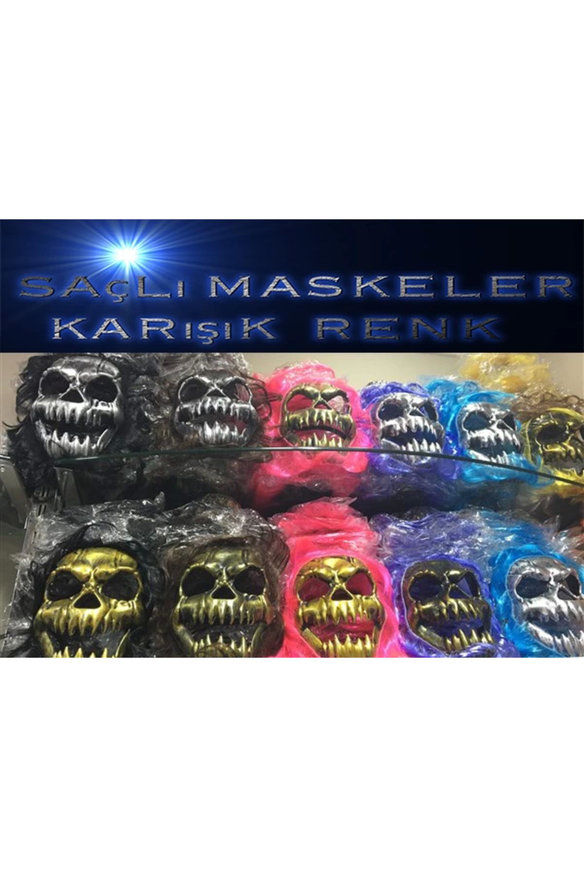 Lallim Saçlı Kuru Kafa İskelet Maske 1 Adet - LAL9789-3820