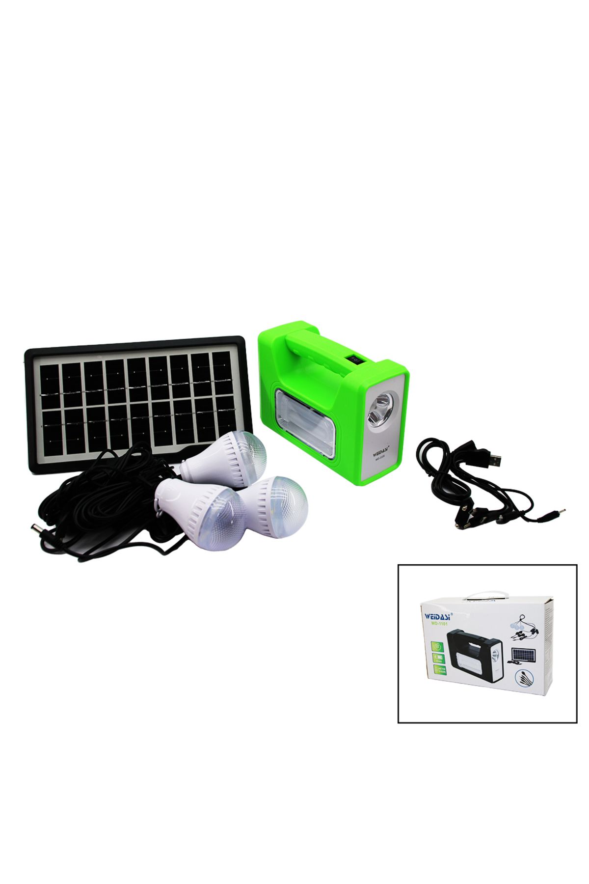 ChenSea SOLAR SEYYAR PANELLİ - FİŞ ŞARJLI 2İN1 YATAY - DÜZ MODEL EL FENERİ - 3 PARÇA - AGT7562-6303