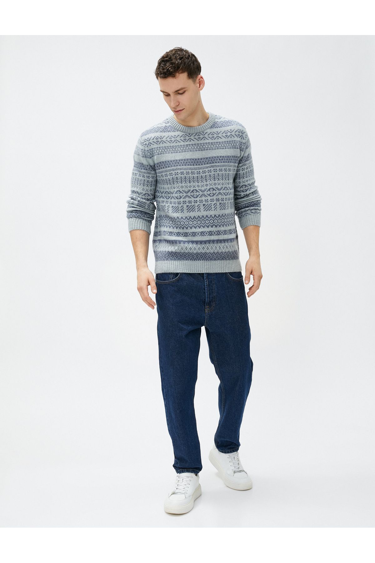 Koton-Men's Blue Patterned Sweater 2