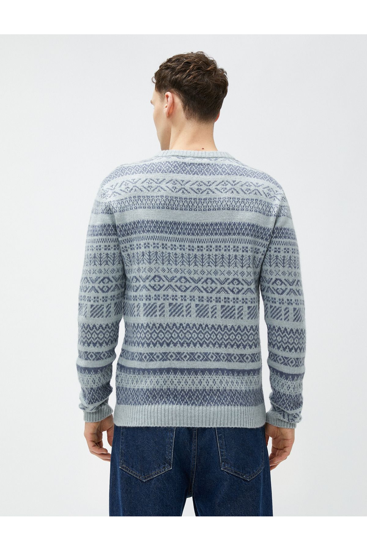 Koton-Men's Blue Patterned Sweater 4