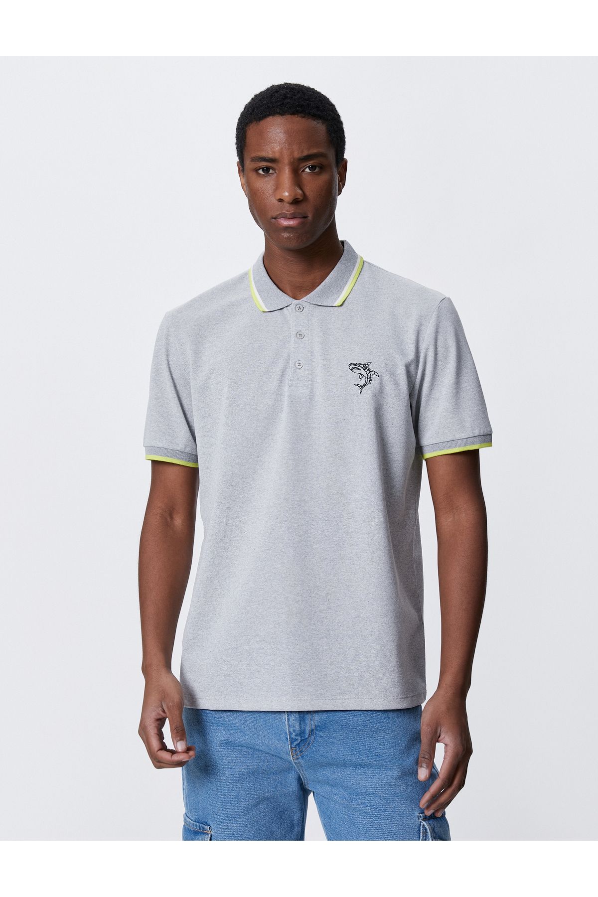 Koton-Tricou cu gât polo - cu model rechin, cu nasturi cu coaste 3