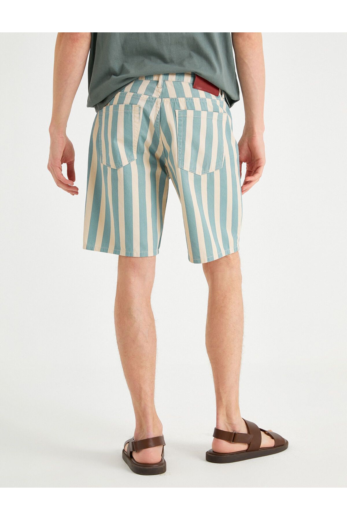 Koton-Striped Denim Shorts with Pockets 4