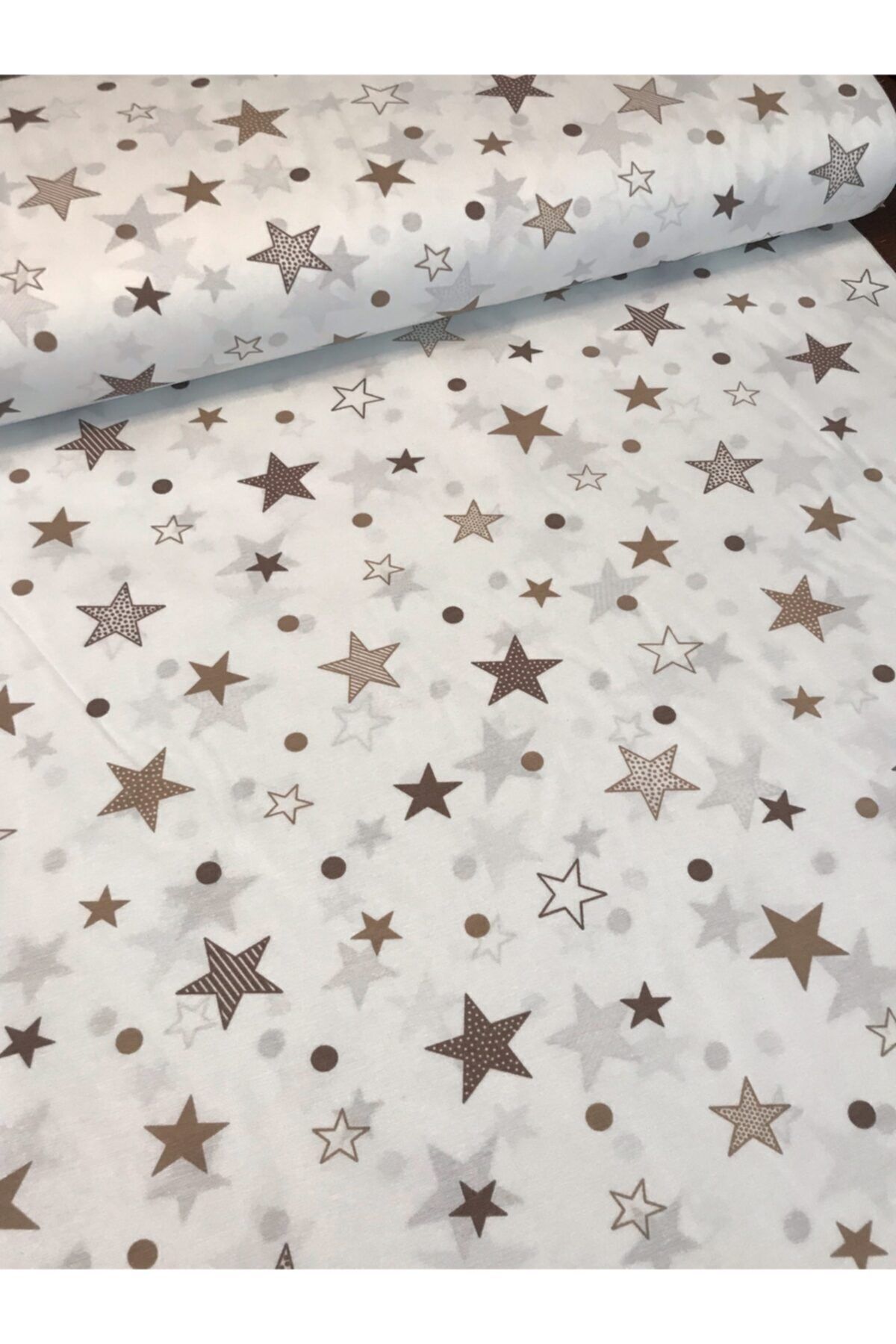 Bebek Özel Yarım Metre Pamuklu Kumaş Kahverengi Yıldızlı Desenli 50x240 cm fotoğrafı 2 (önizleme)