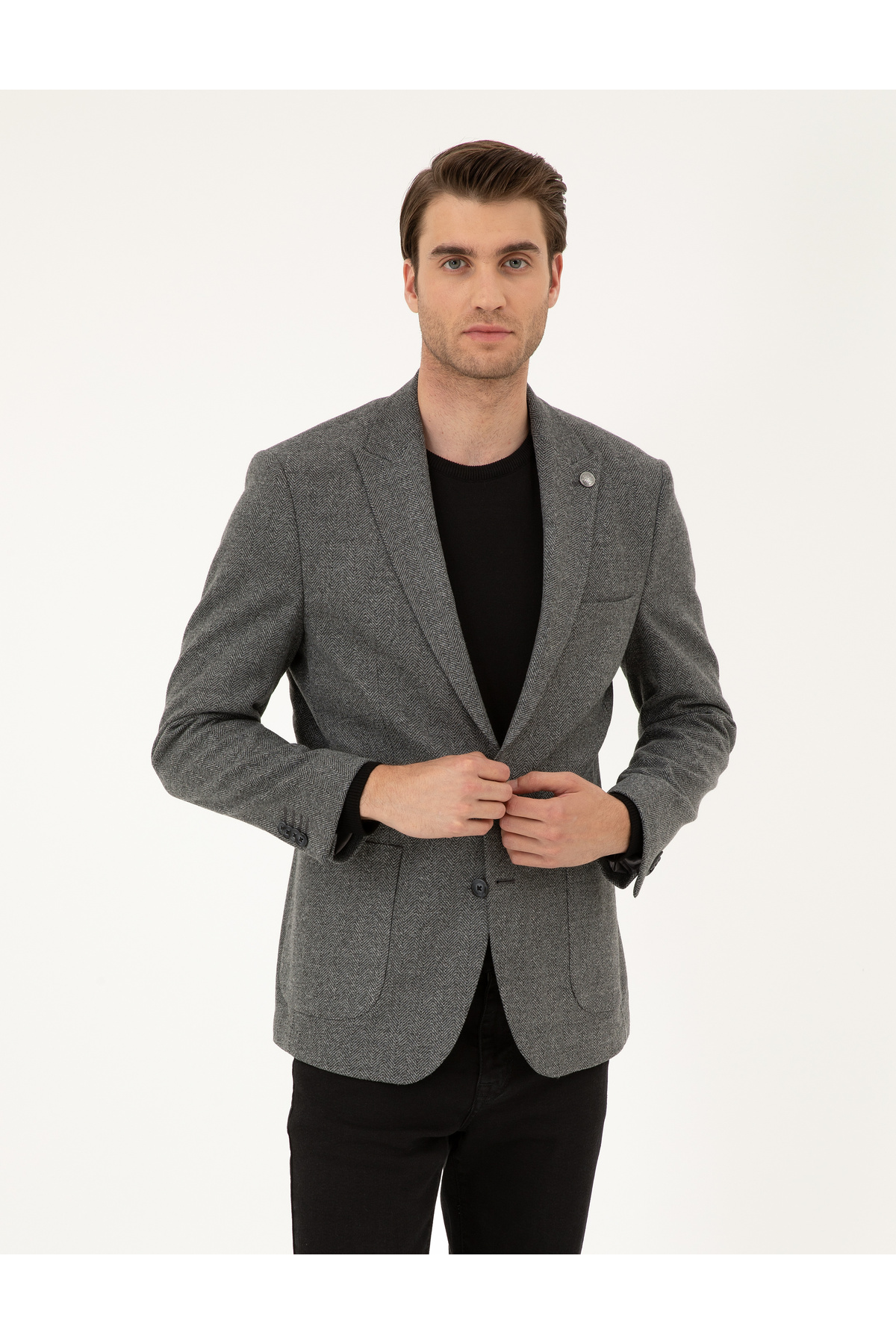 کاپشن اسلیم فیت خاکستری دودی 50293351-VR058 پیر کاردین کت بلیزر Pierre Cardin
