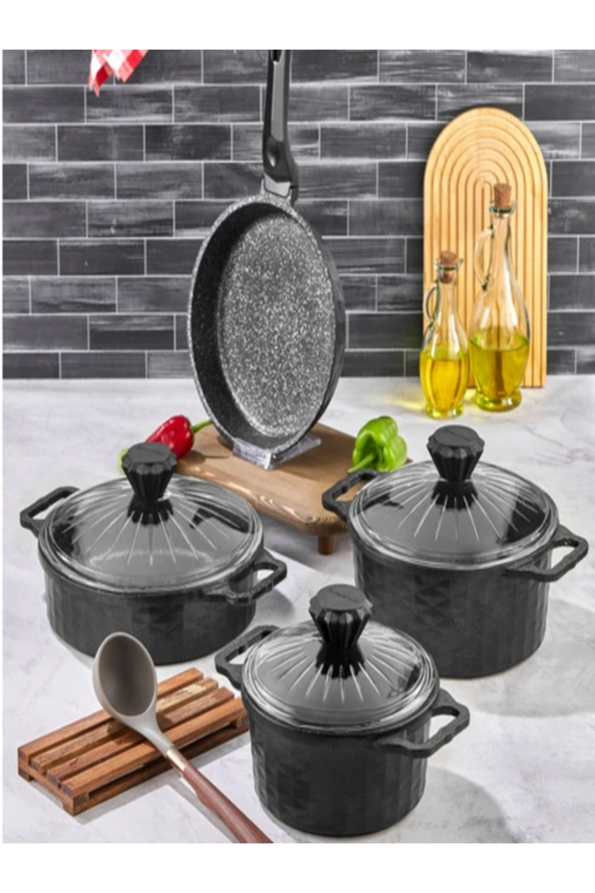 PoloChef 7 Parça Granit Döküm Tencere Seti Siyah - Fiyatı, Yorumları