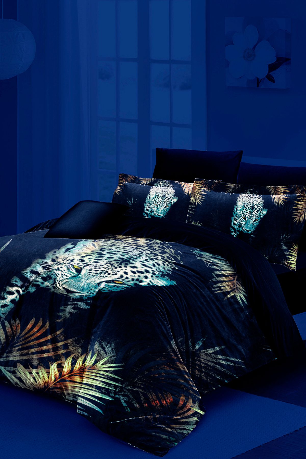 MonoHome-Double Leopard Print Neon Highlighter Duvet Cover Set - 100% Cotton Satin with Elastic Sheet 2