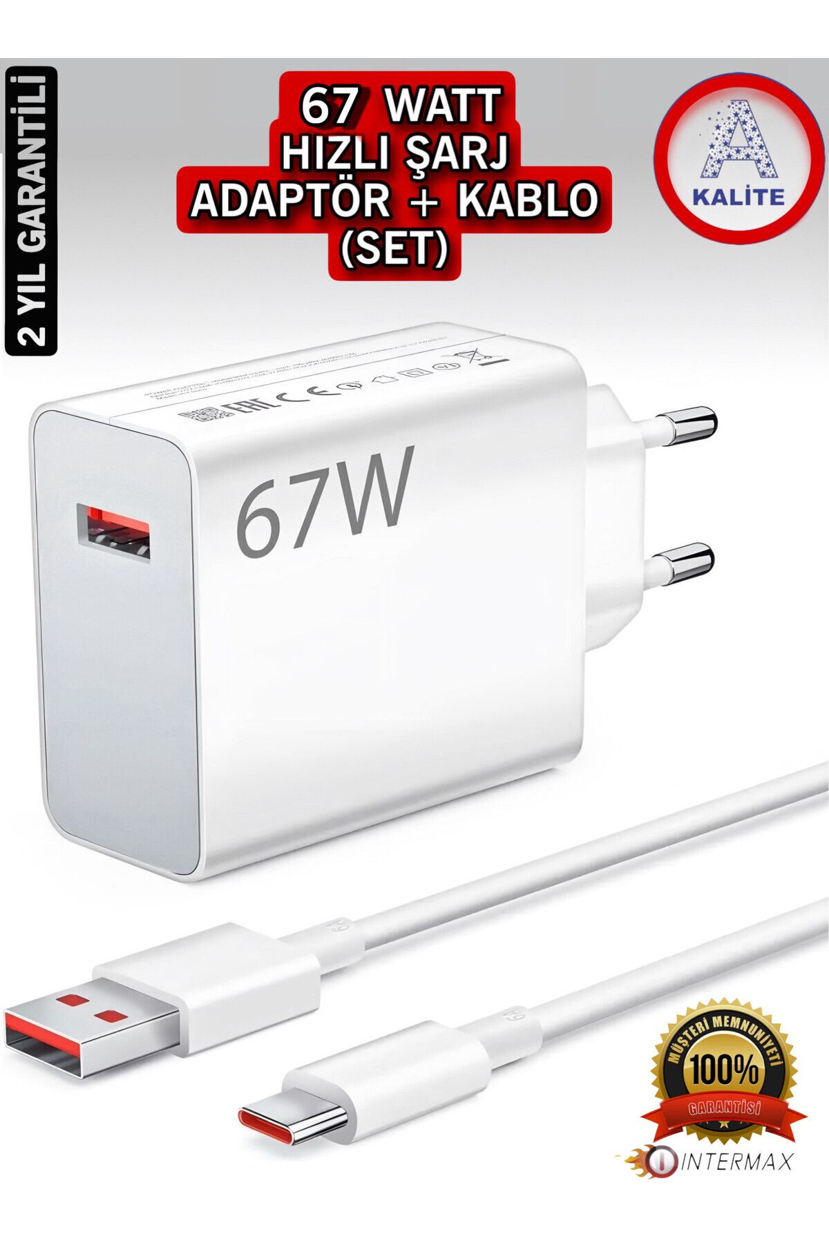 intermax Type-c 67w (WATT) Turbo Şarj Aleti Cihazı Adaptörü Kablo (SET) %100 Turbo