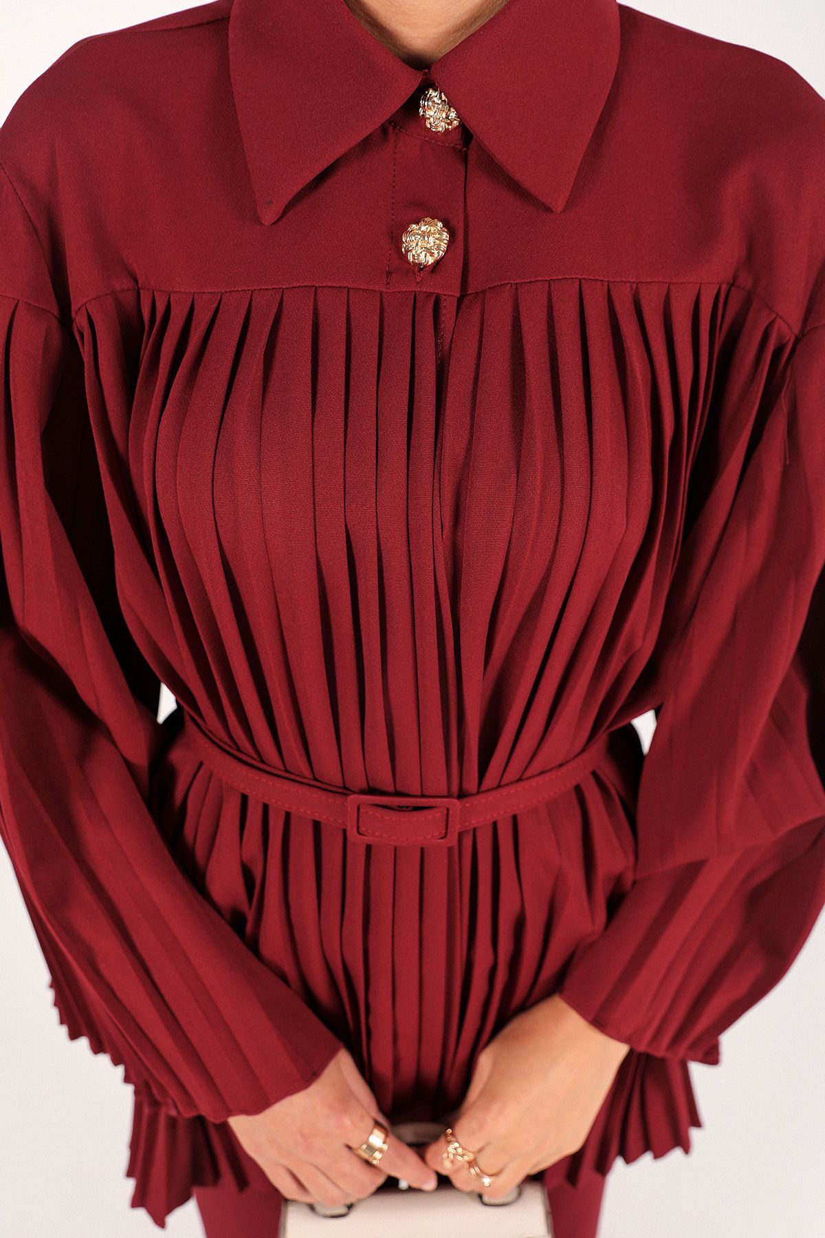 Melike Tatar-6-699 Model Claret Red Pleated Set 6