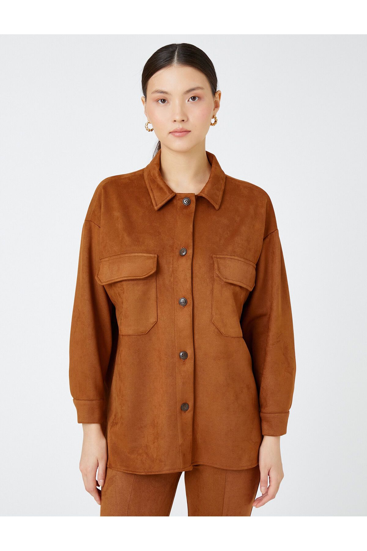 Koton-Suede Look Oversize Shacket with Pockets 3