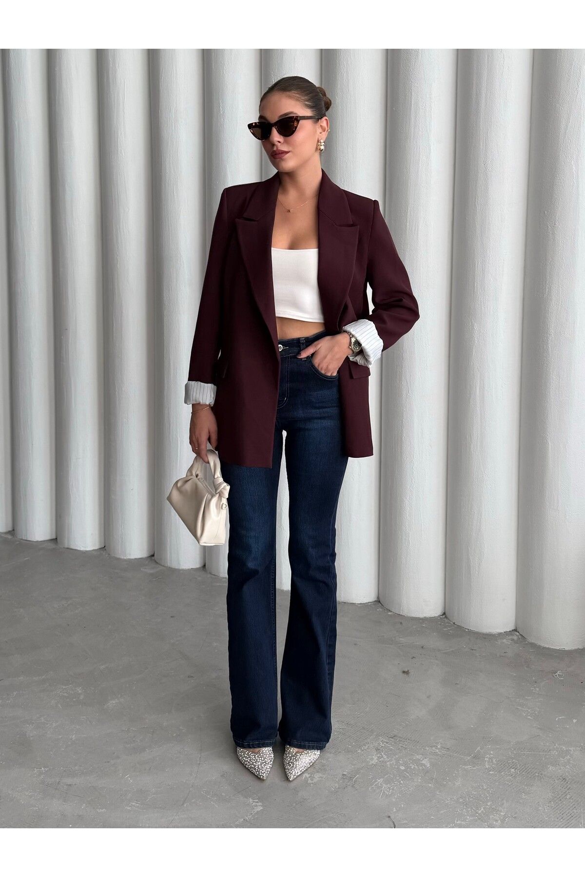 Laluvia-Plum Sleeve Folded Blazer Jacket-9134 4