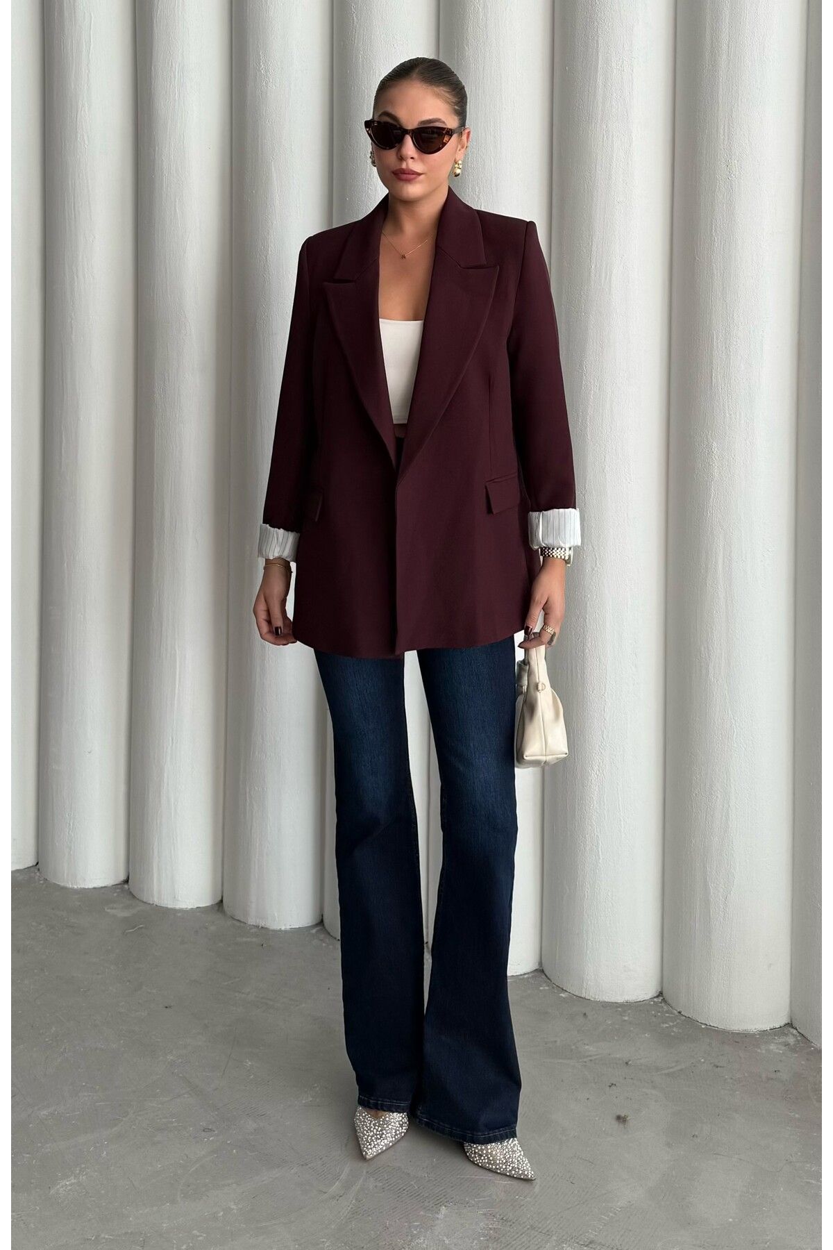 Laluvia-Plum Sleeve Folded Blazer Jacket-9134 6