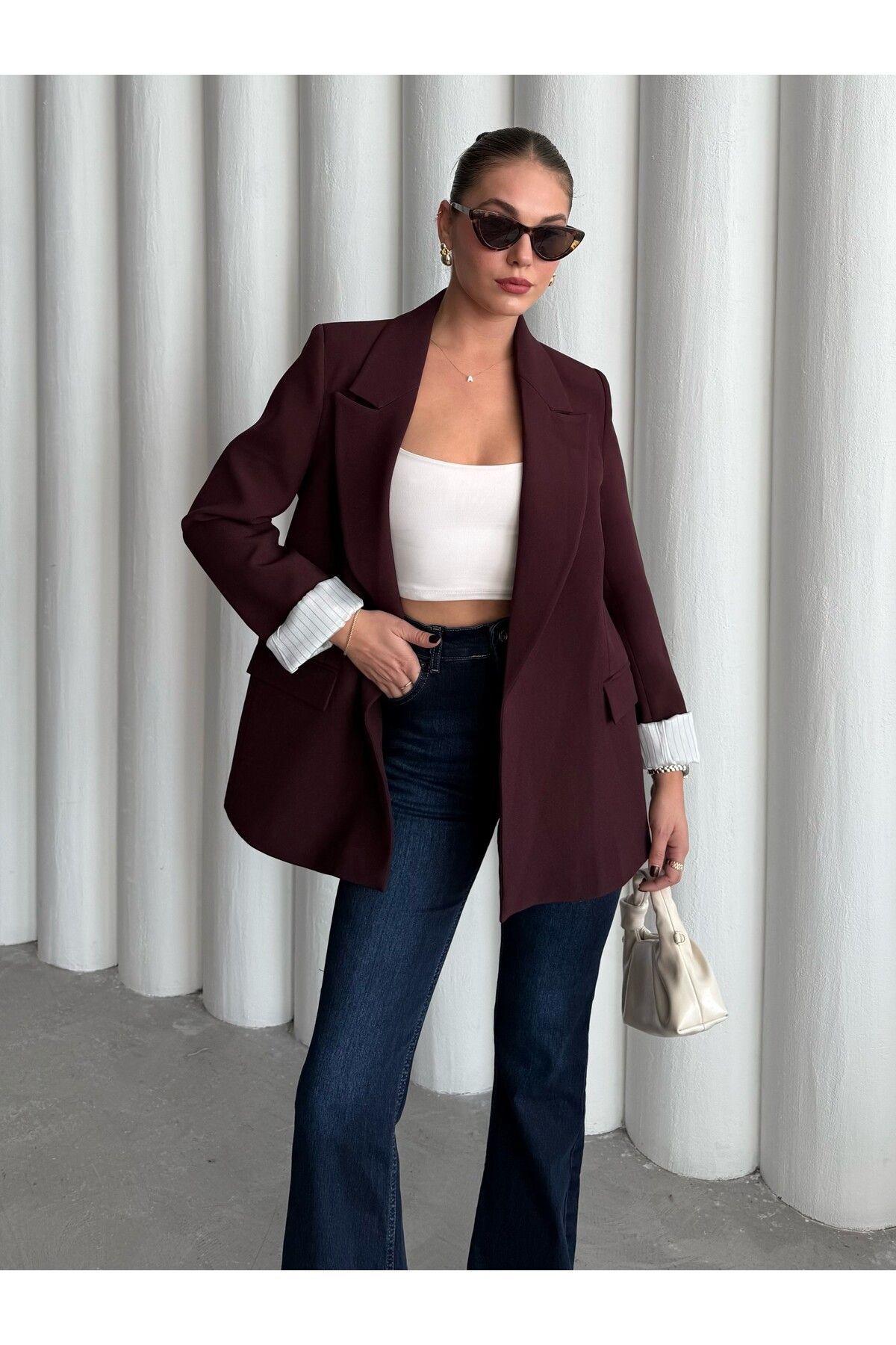 Laluvia-Plum Sleeve Folded Blazer Jacket-9134 7