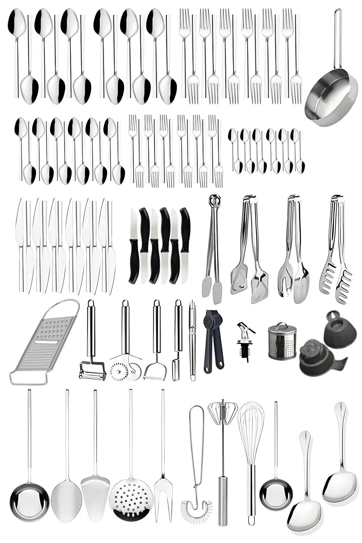 Homerest-104 Piece Modern Chopstick Fork Spoon Knife Set, Luxury Dowry Utensils, Ladle Set, Cake Pasta Tongs 1