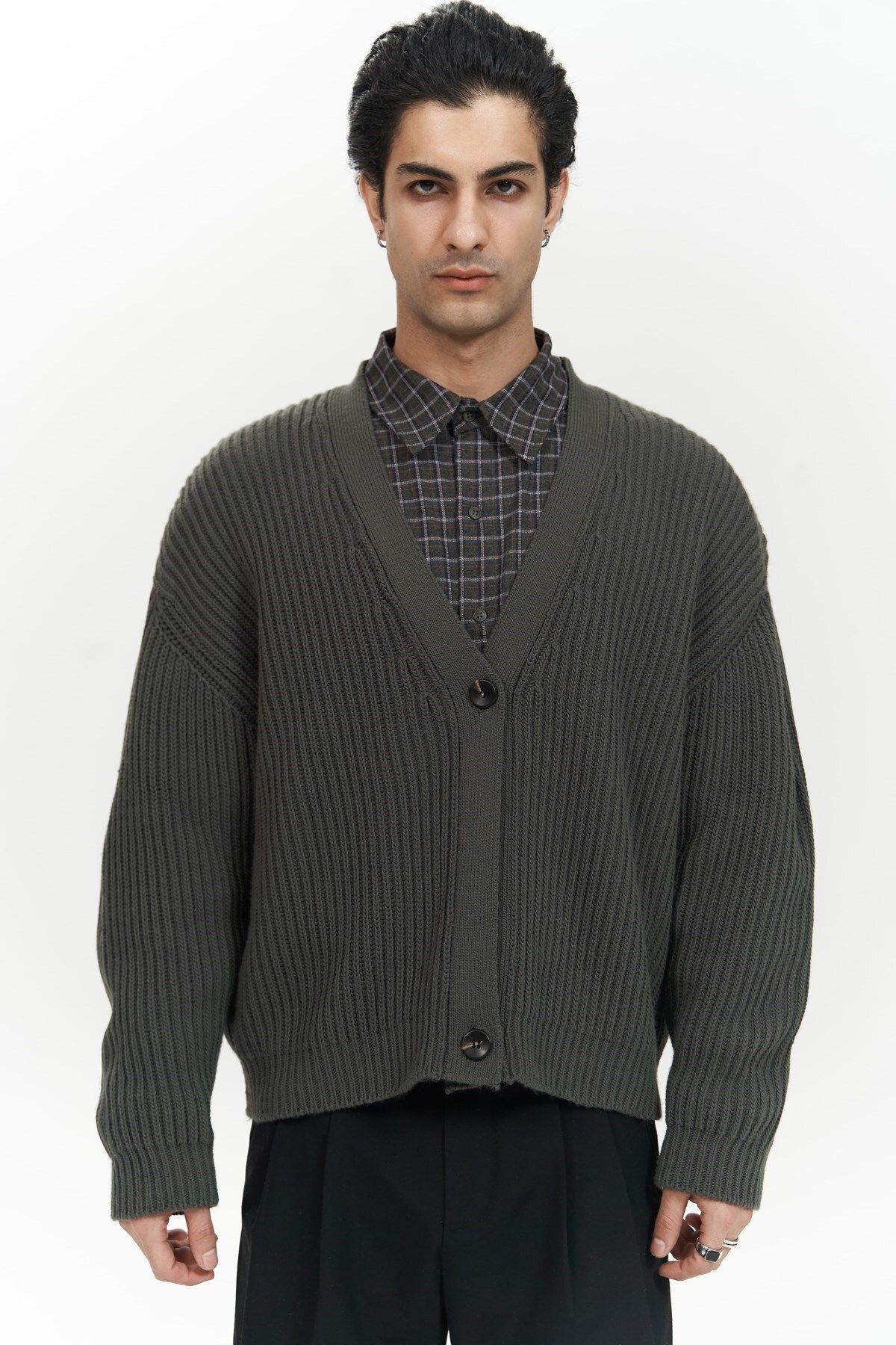 MAİ COLLECTİON-Cassian Anthracite Men's Knitwear Cardigan 2