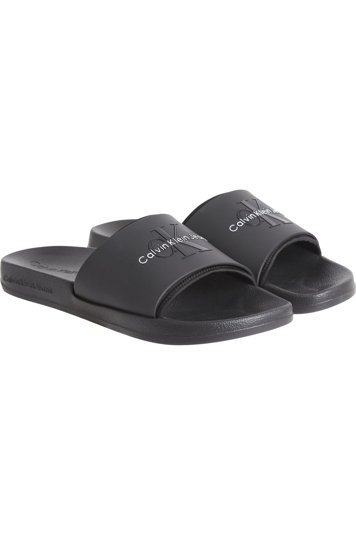 Calvin Klein-Monogram Detail Open Toe Slides 1