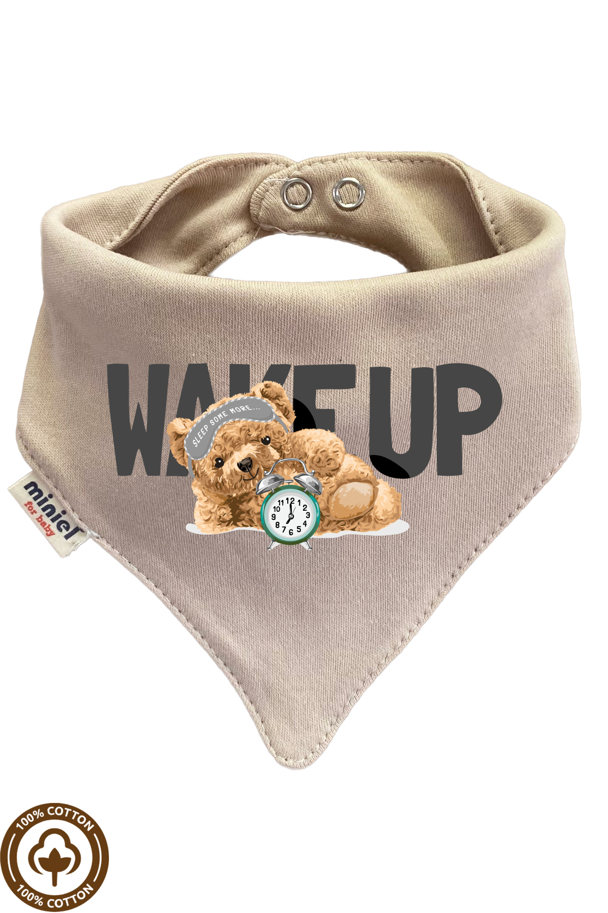 Miniel Unisex Bebek Yenidoğan Penye Organik Pamuklu Wake Up Teddy Bear Baskılı Bebek Önlüğü 3'lü Set fotoğrafı 2 (önizleme)