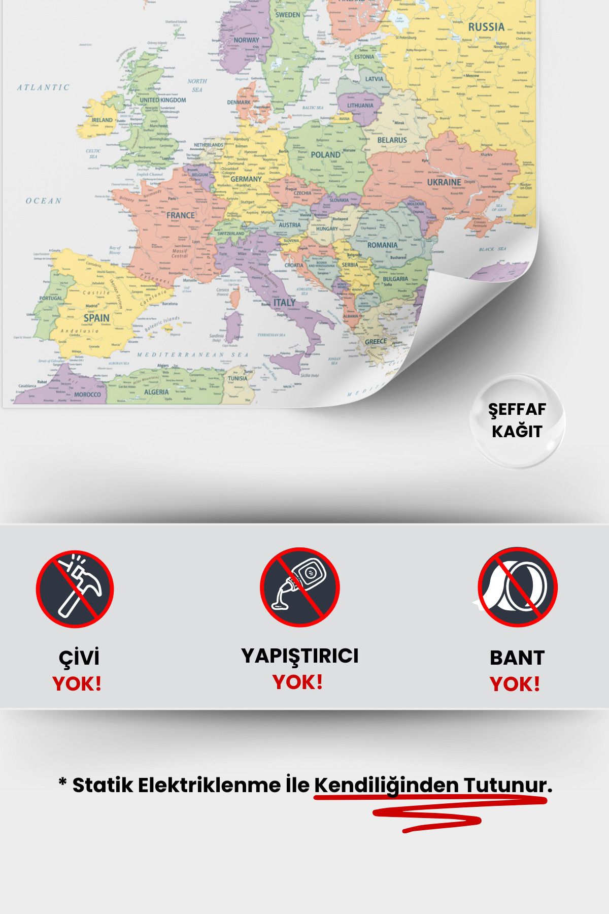 Pi Papers-Europe Continent Map, Practical Smart Paper Holding with Static Electrification, Magic Paper 2