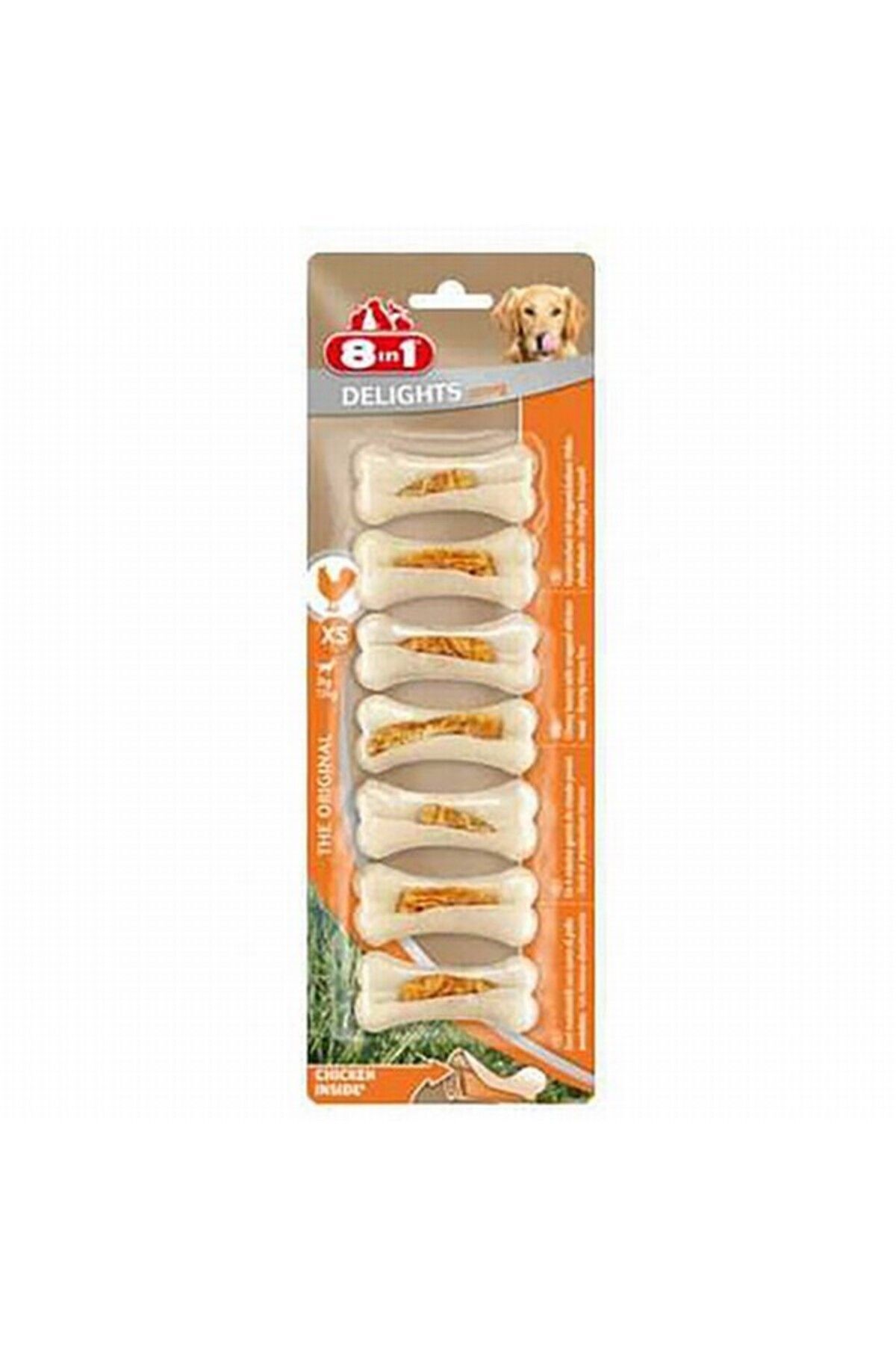 8in1 Delights Strong Tavuklu Press Kemik Küçük Irk Köpek Ödülü Xs 140 gr