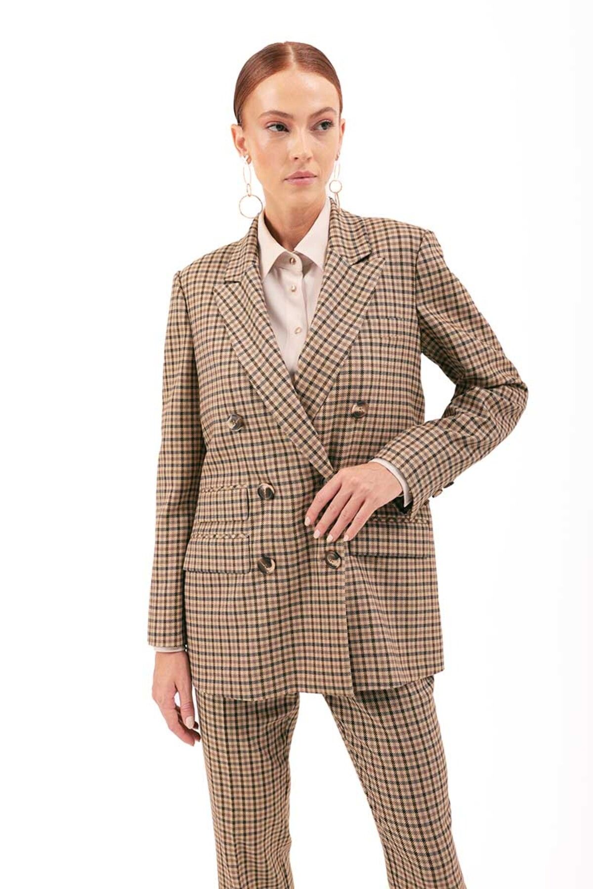 Aker-Gingham Double Breasted Closure Jacket 4