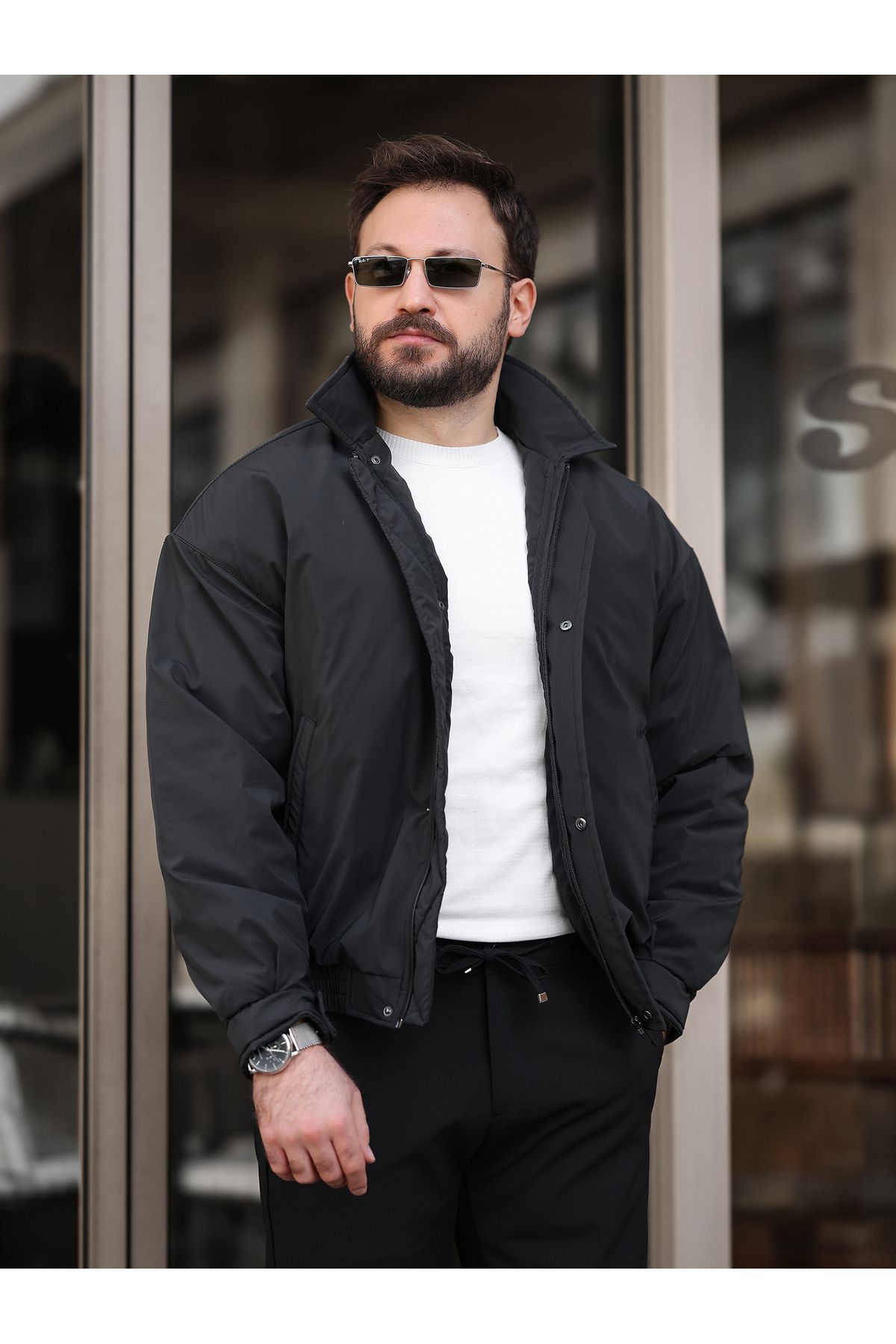 BASEL.CO-Oversize Lightweight Puffer Bomber Jacket / Coat with Quilted Padding Inside 3