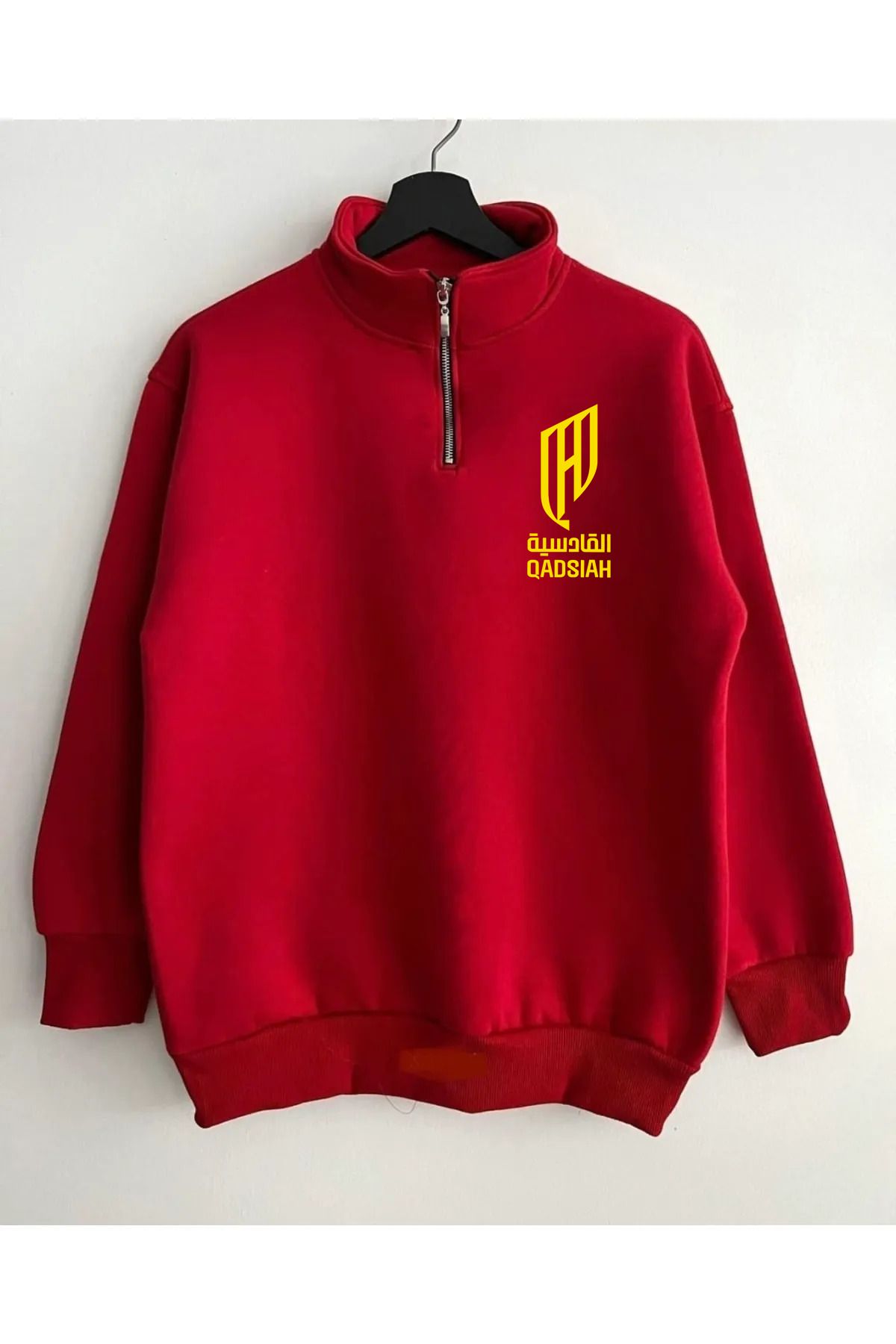 Pisa Art Al Qadsiah Sol Göğüs Logo Yarım Fermuarlı Özel Tasarım Tarafatar Sweatshirt