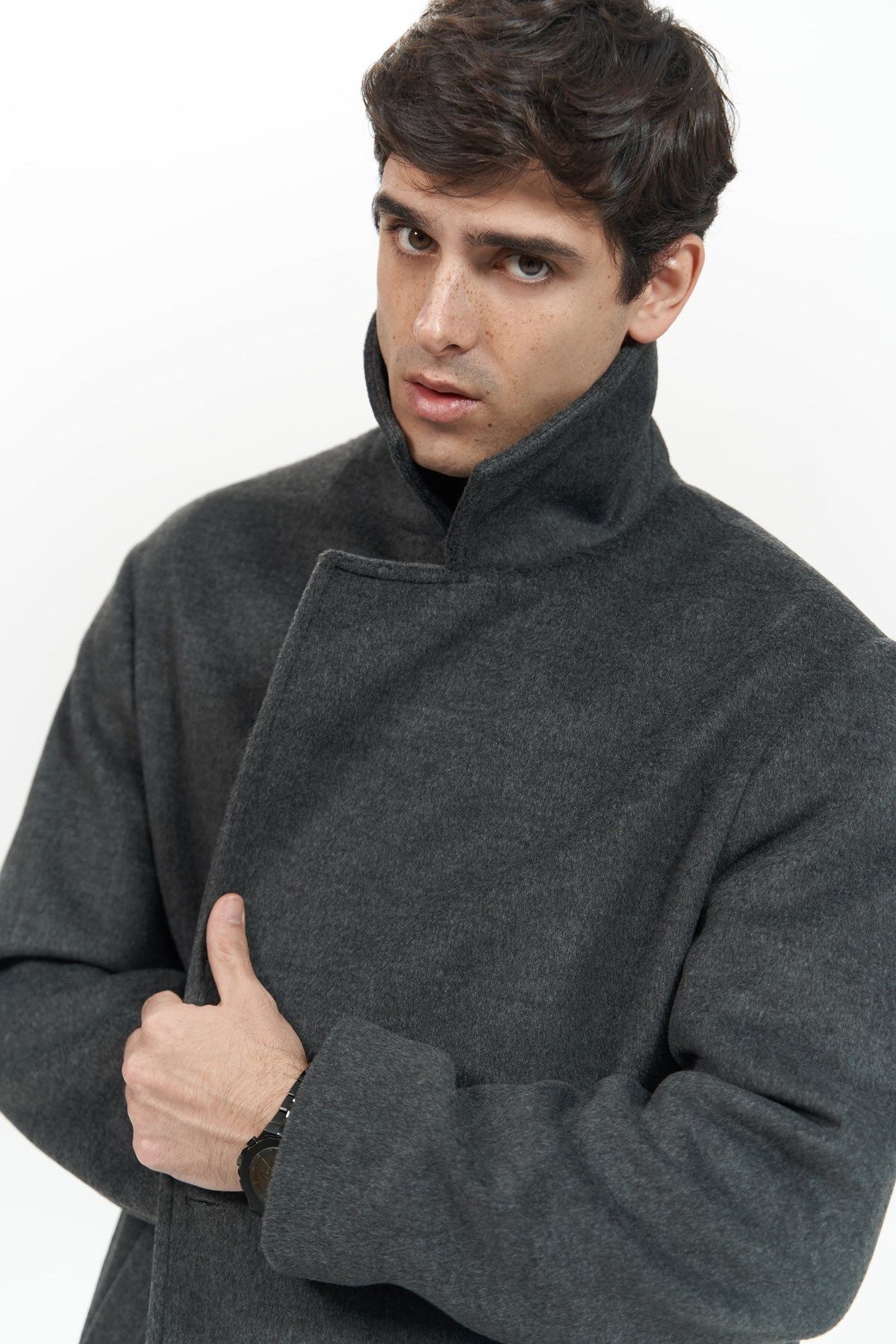 MAİ COLLECTİON-Darian Anthracite Men's Long Coat 4