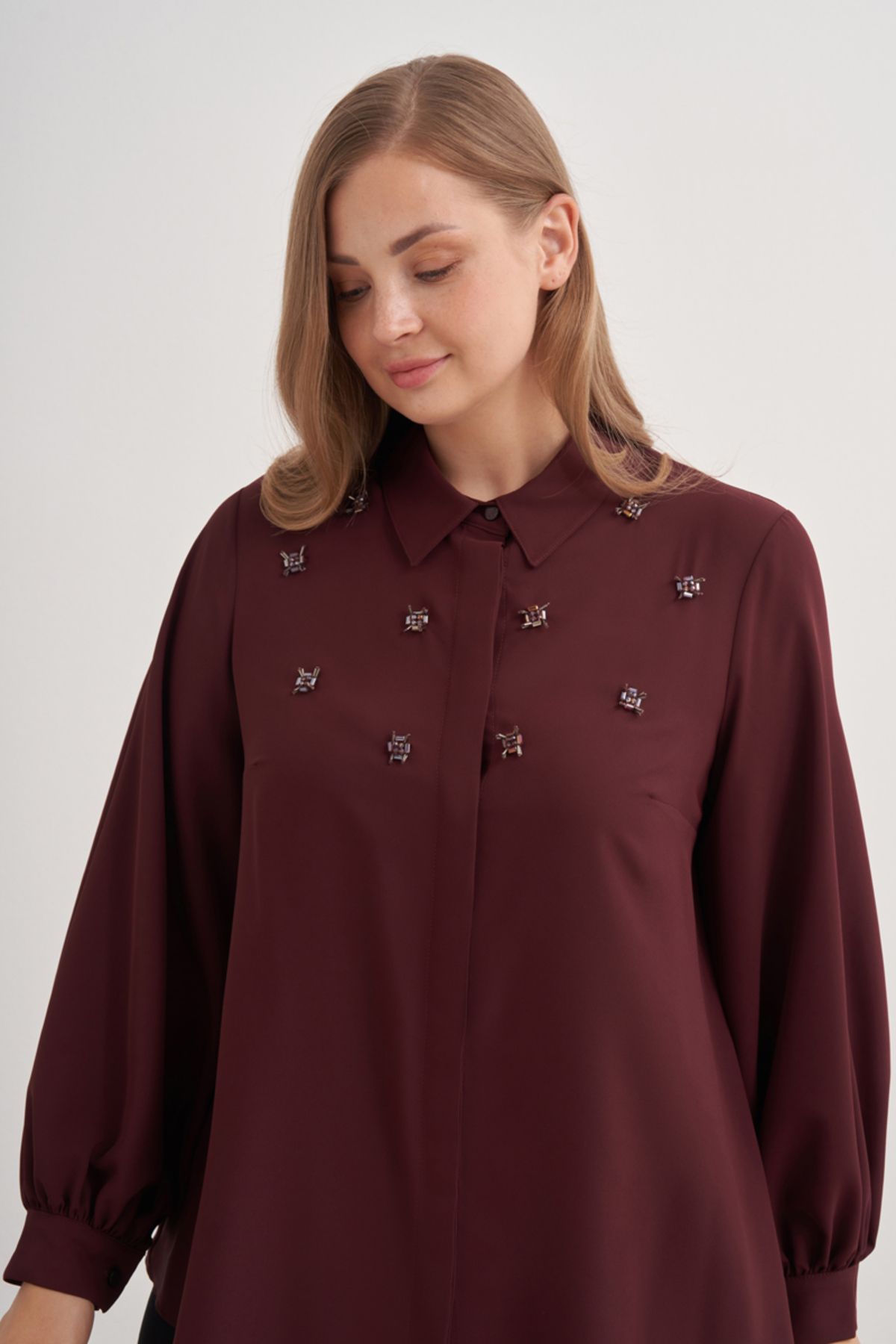 Aker-Modest Blouse - Burgundy - Regular fit 4