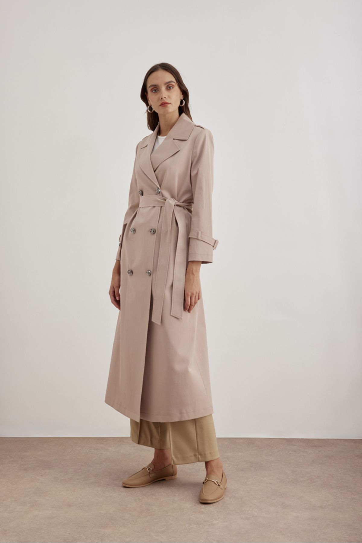 Aker-7648111   - Double-Breasted Trench Coat with Closure and Embroidery Detail 3