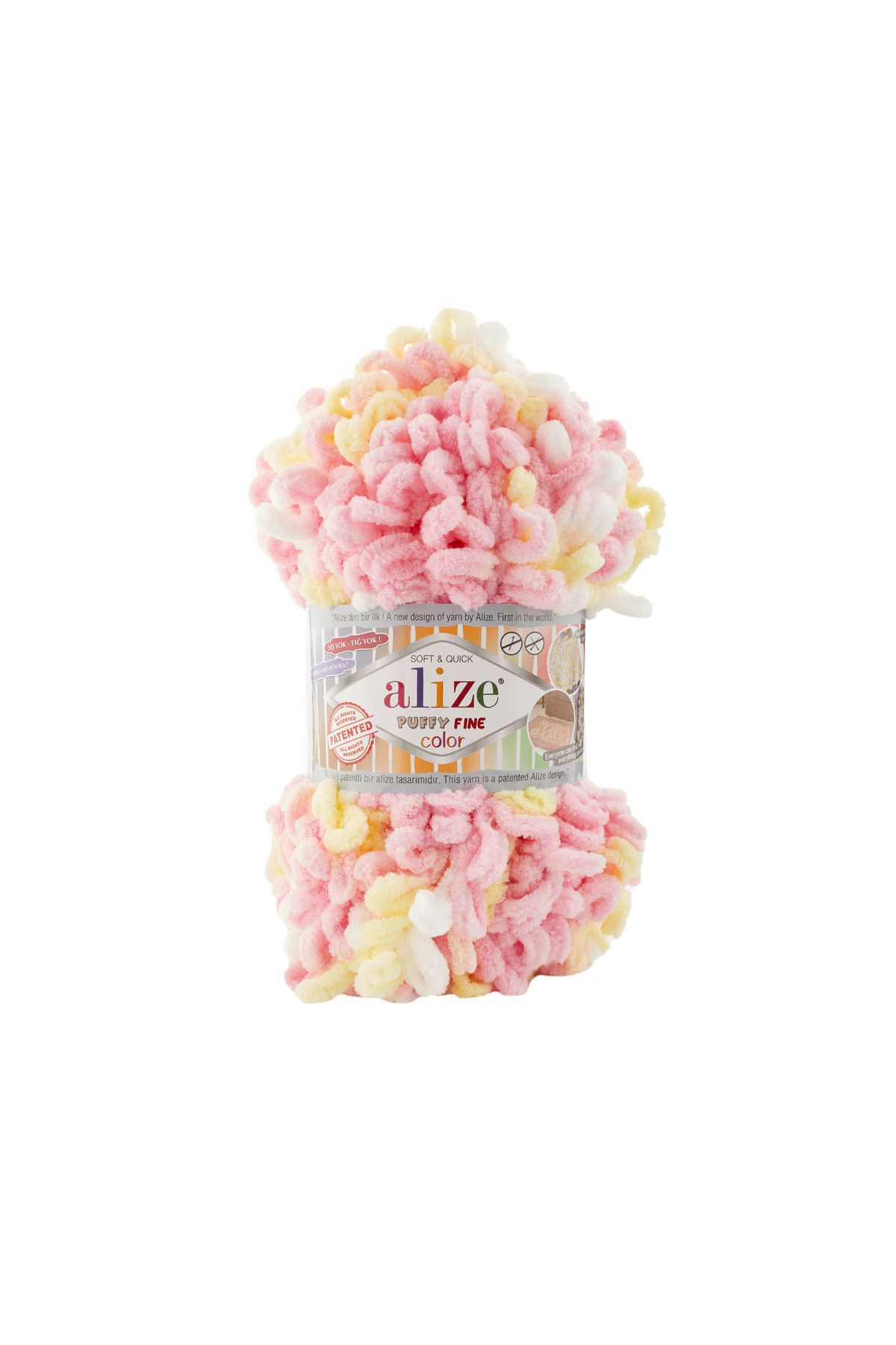 Alize-Pack of 5 Puffy Fine Color Hand Knitting Yarn - 6367 - 100 Gr. 14.5 Mt. Finger Knit Lanyard 1