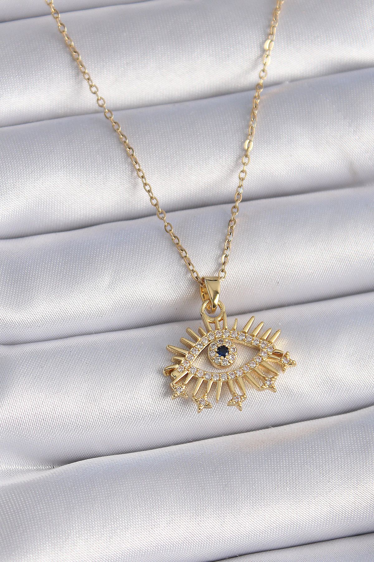 MMB Boutique 316L Çelik Gold Renk Zincir Zirkon Taşlı Göz Figür Kadın Kolye