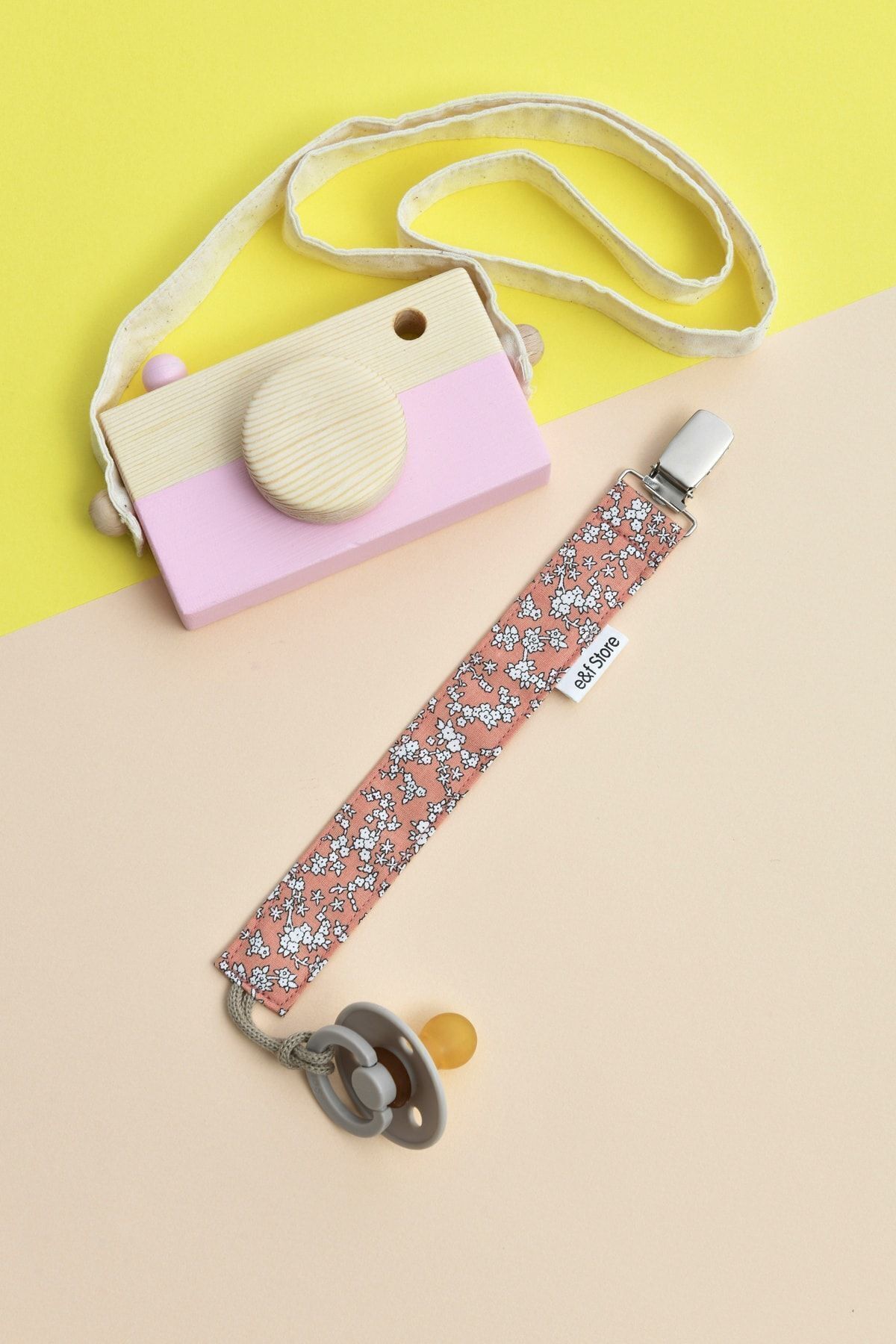 e&f Store Sertifikalı Pamuklu Emzik Askısı - 3'lü Set - Çizgili, Çiçekli - Bebek Emzik Zinciri fotoğrafı 5 (önizleme)