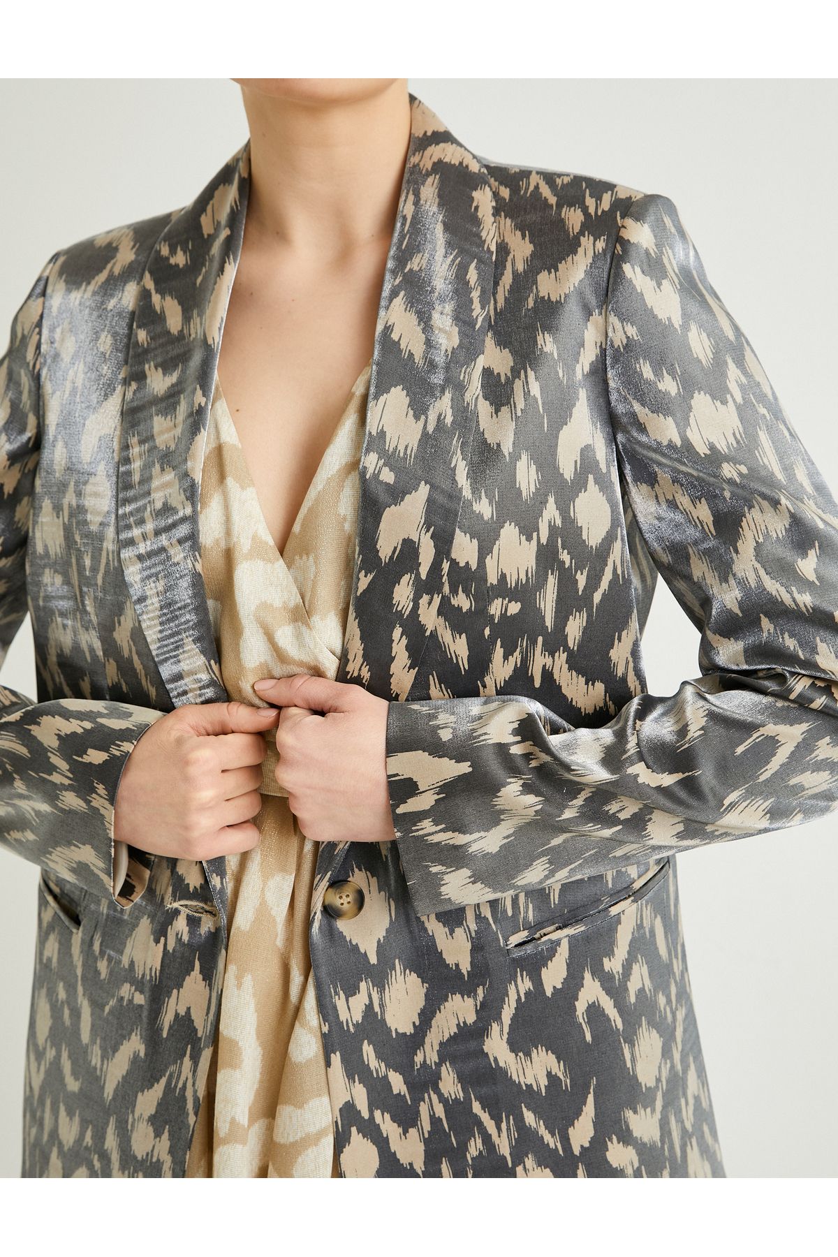 Koton-Blazer Jacket Patterned Shiny Textured Fleto Pocket 6