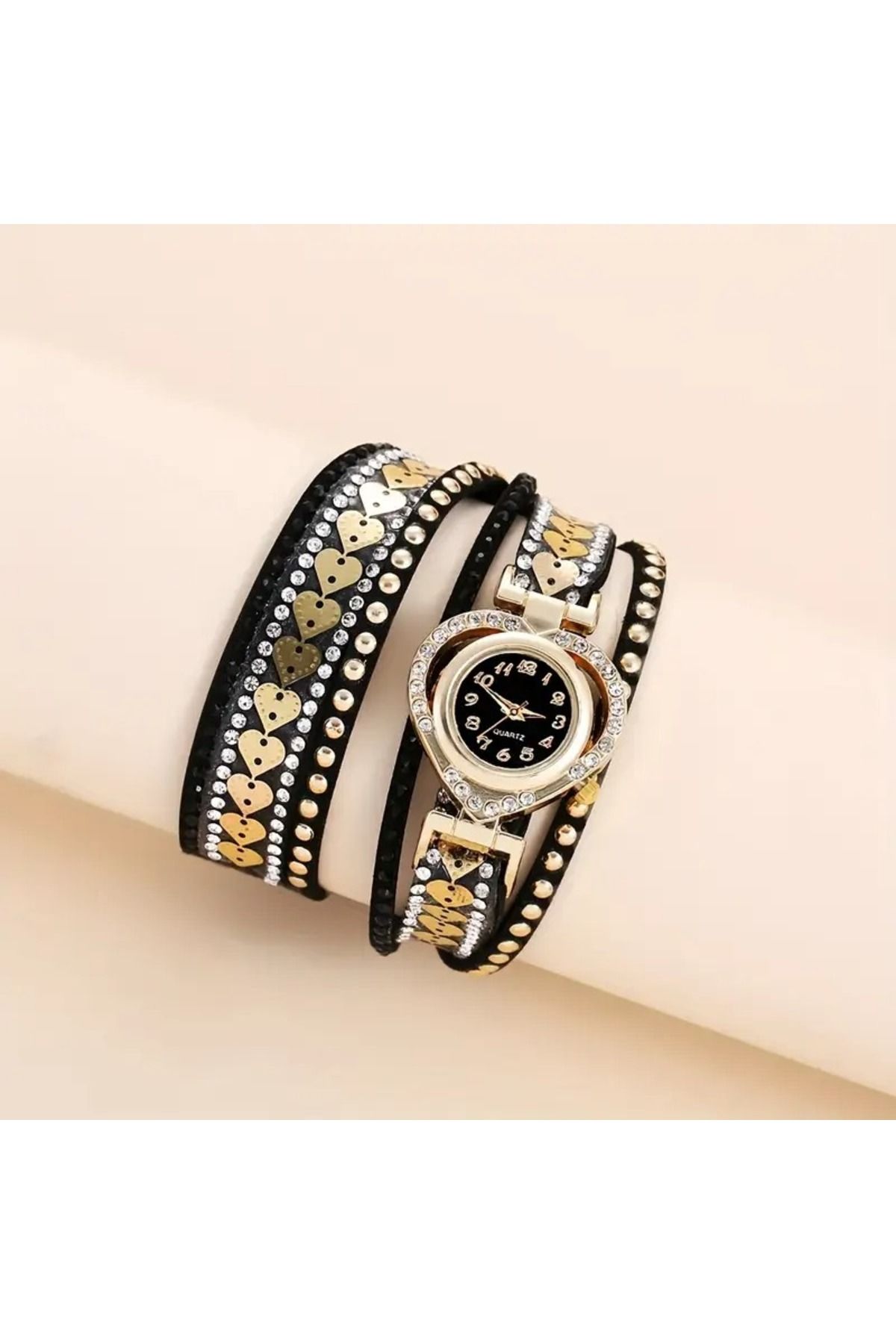 FASHION-Bohemian Style Women's Quartz Watch with Heart-Shaped Dial and Timer a Set of Stylish Combine 3