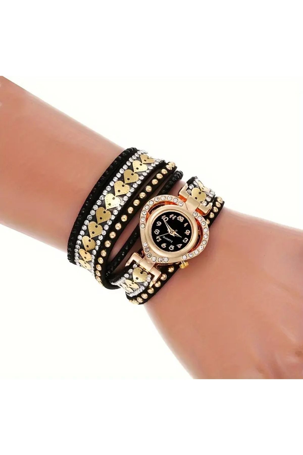 FASHION-Bohemian Style Women's Quartz Watch with Heart-Shaped Dial and Timer a Set of Stylish Combine 2