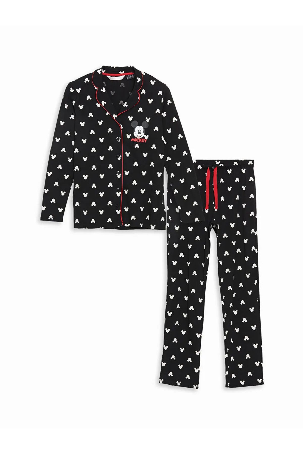 LC Waikiki-Lcw Dream Black Shirt Collar Mickey Mouse Printed Women's Pajamas Set 1