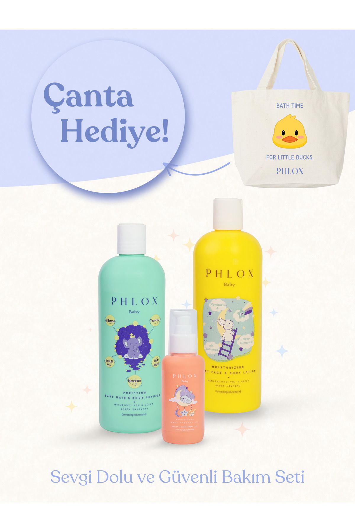 PHLOX Bebek & Çocuk 3lü Bakım Seti (ŞAMPUAN 400 ML - LOSYON 400 ML - MASAJ YAĞI 100 ML)