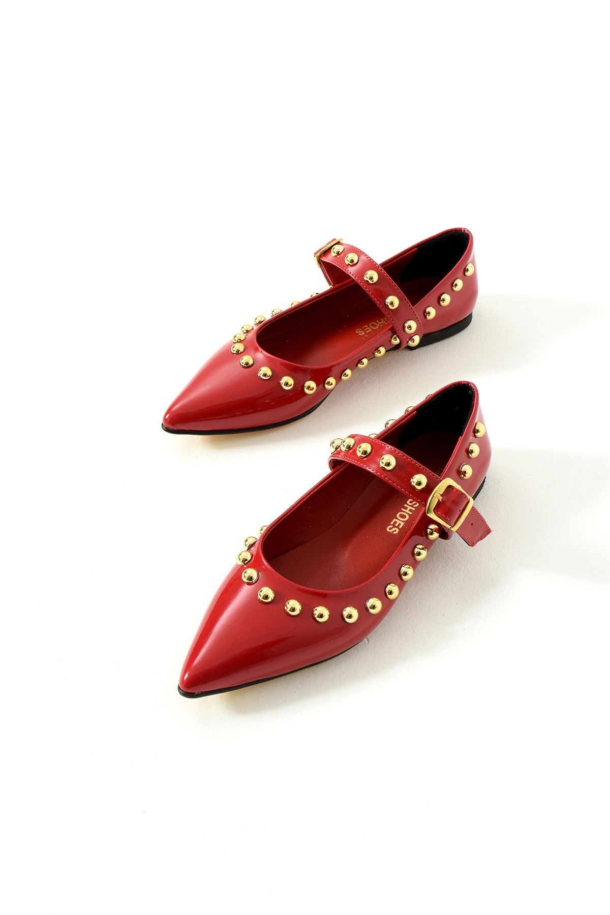 Gökçe Shoes-Romina Red Patent Leather Women's Ballerinas with Troc Detail Belt 1