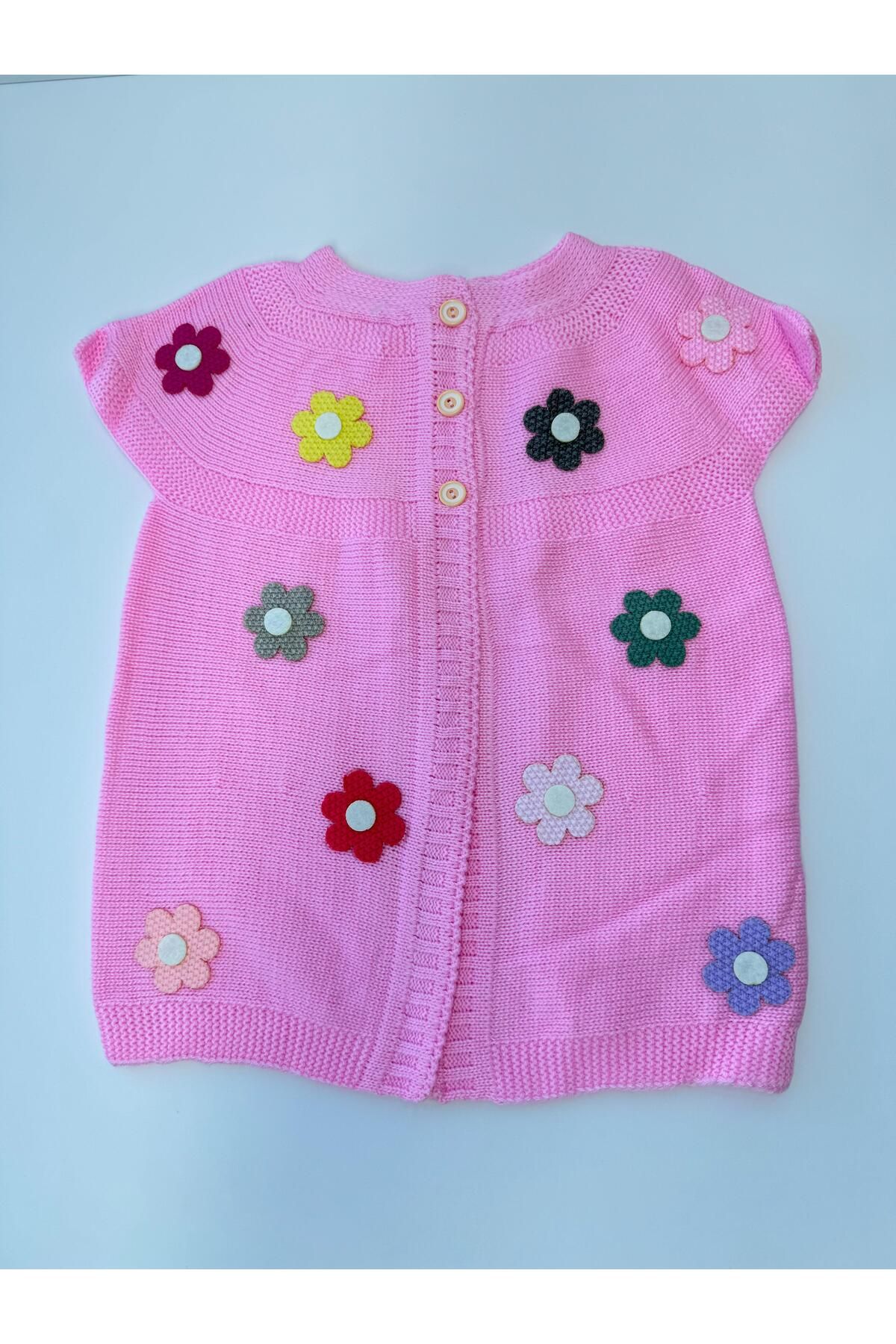 EM&FA TEKSTİL-Floral Girl's Knitwear Vest with Robe 5-8 Years 1