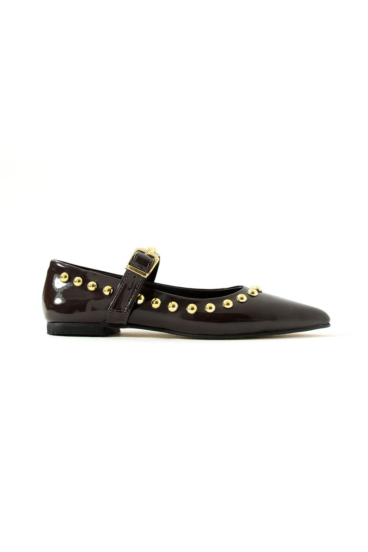 Gökçe Shoes-Romina Brown Patent Leather Women's Ballerinas with Troc Detail Belt 3