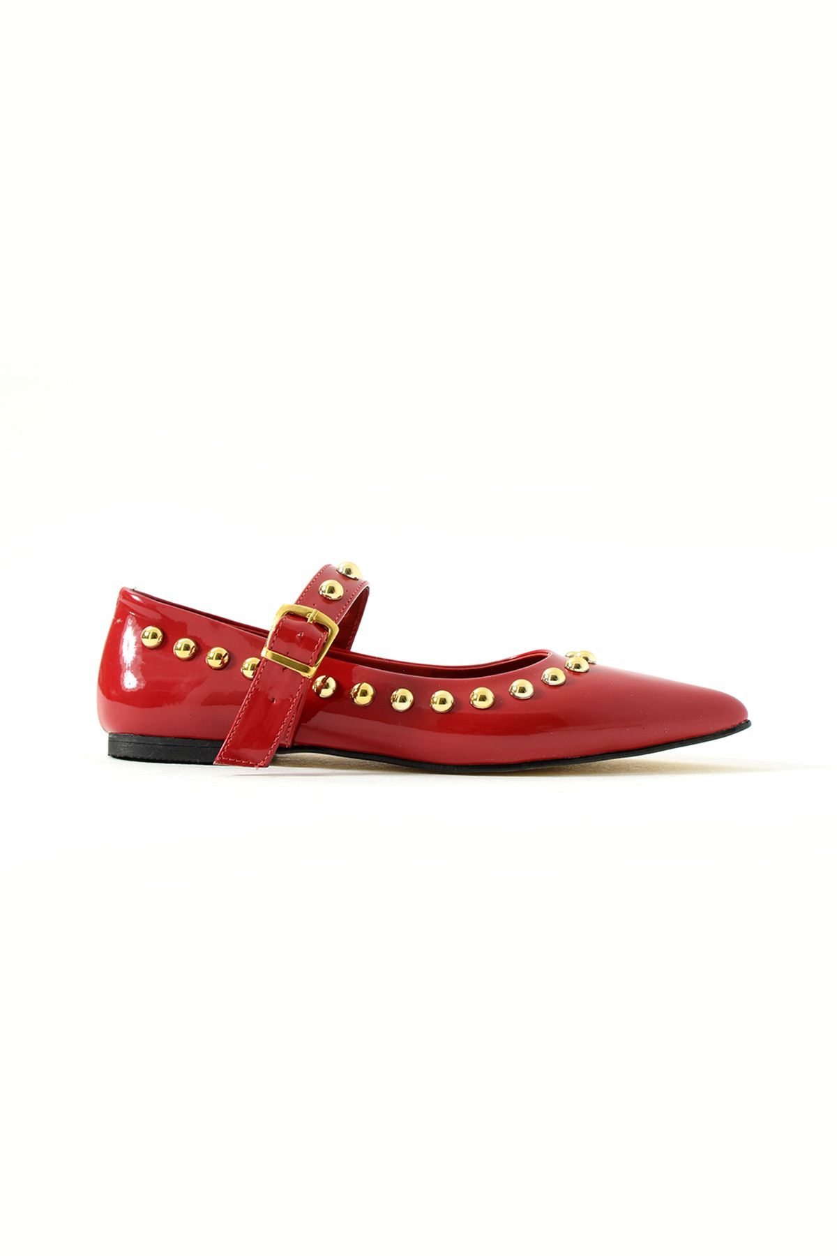 Gökçe Shoes-Romina Red Patent Leather Women's Ballerinas with Troc Detail Belt 3