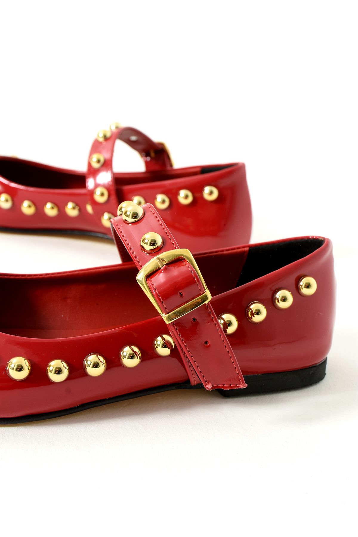 Gökçe Shoes-Romina Red Patent Leather Women's Ballerinas with Troc Detail Belt 2