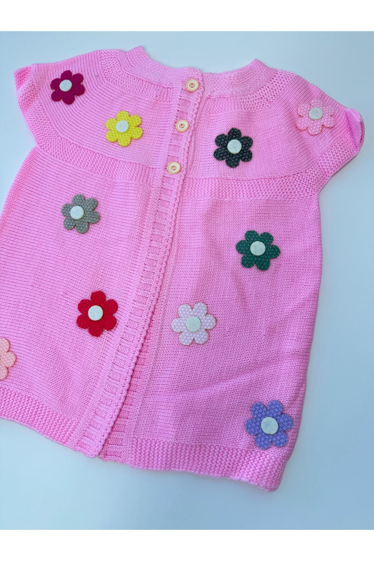 EM&FA TEKSTİL-Floral Girl's Knitwear Vest with Robe 5-8 Years 3