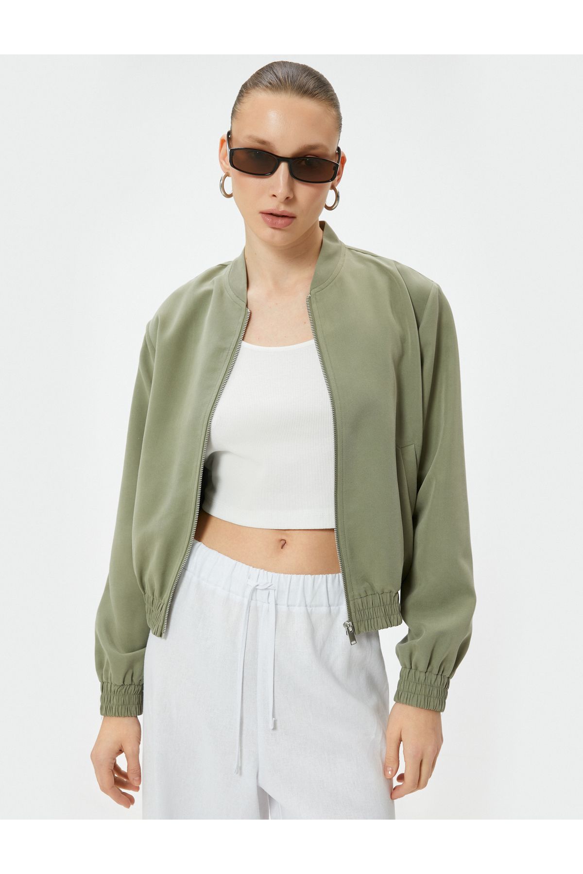 Koton-Bomber Jacket Zippered Elastic Waist Pocket Modal Mixed 3