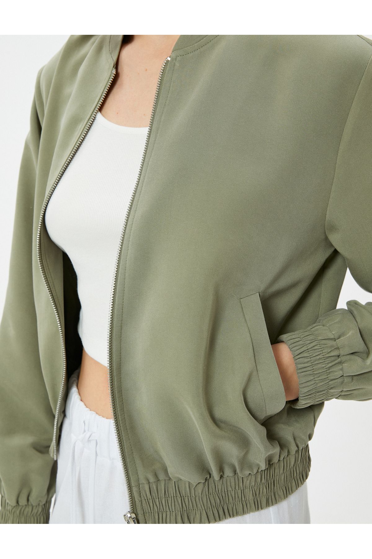 Koton-Bomber Jacket Zippered Elastic Waist Pocket Modal Mixed 5