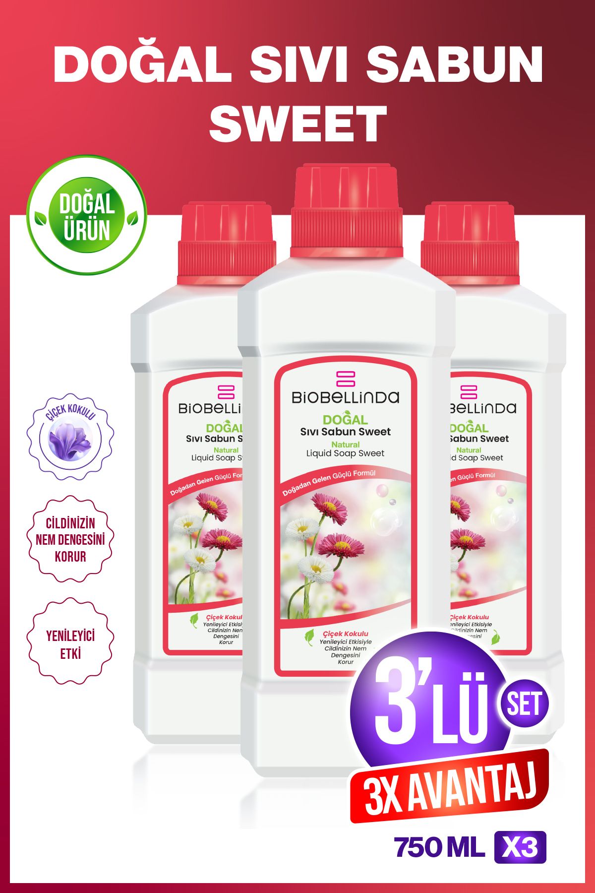 BioBellinda-Natural Liquid Hand Soap Sweet 2X750 ml (Set of 3) 1