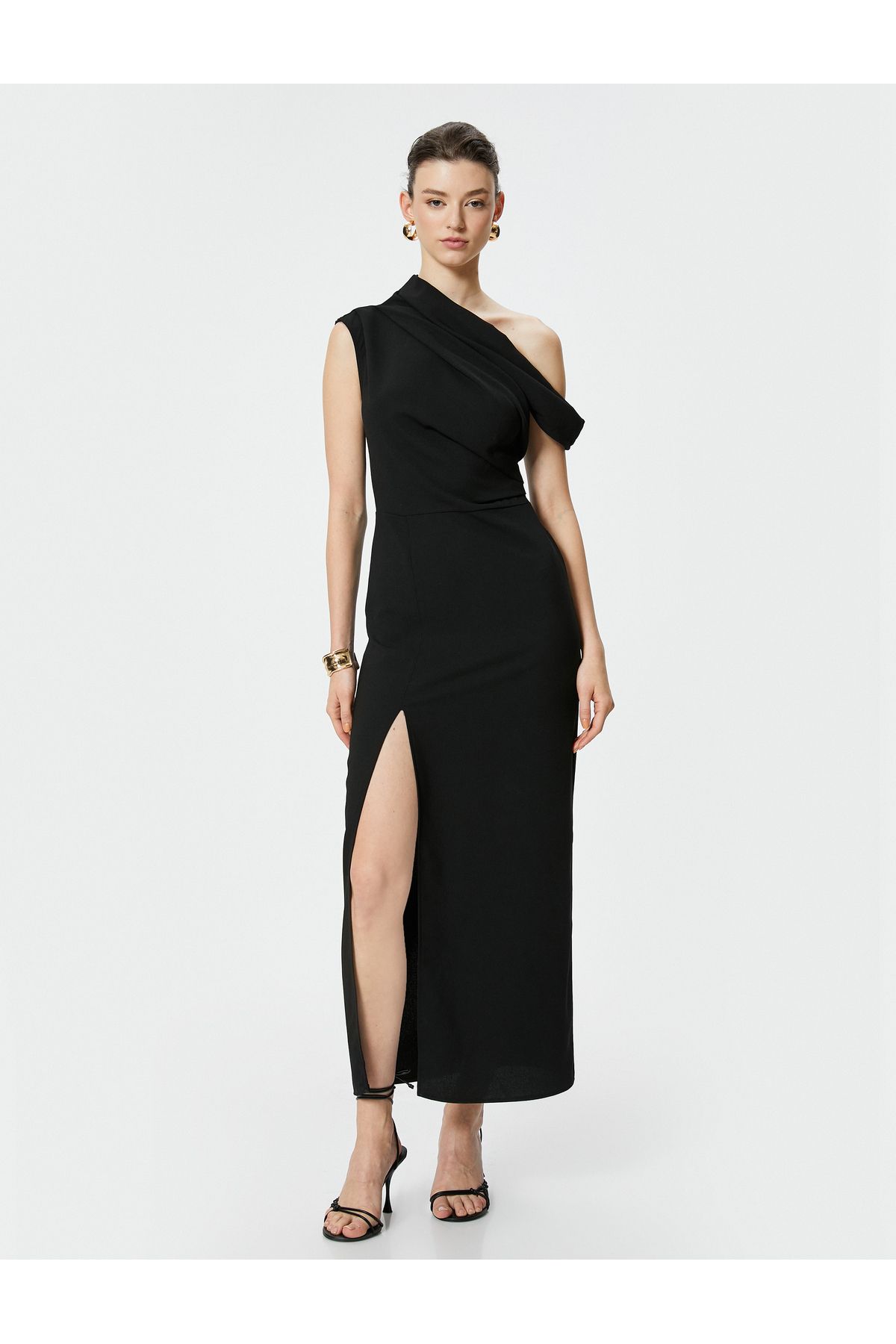 Koton-Φόρεμα One Shoulder Midi Draped Slit 2
