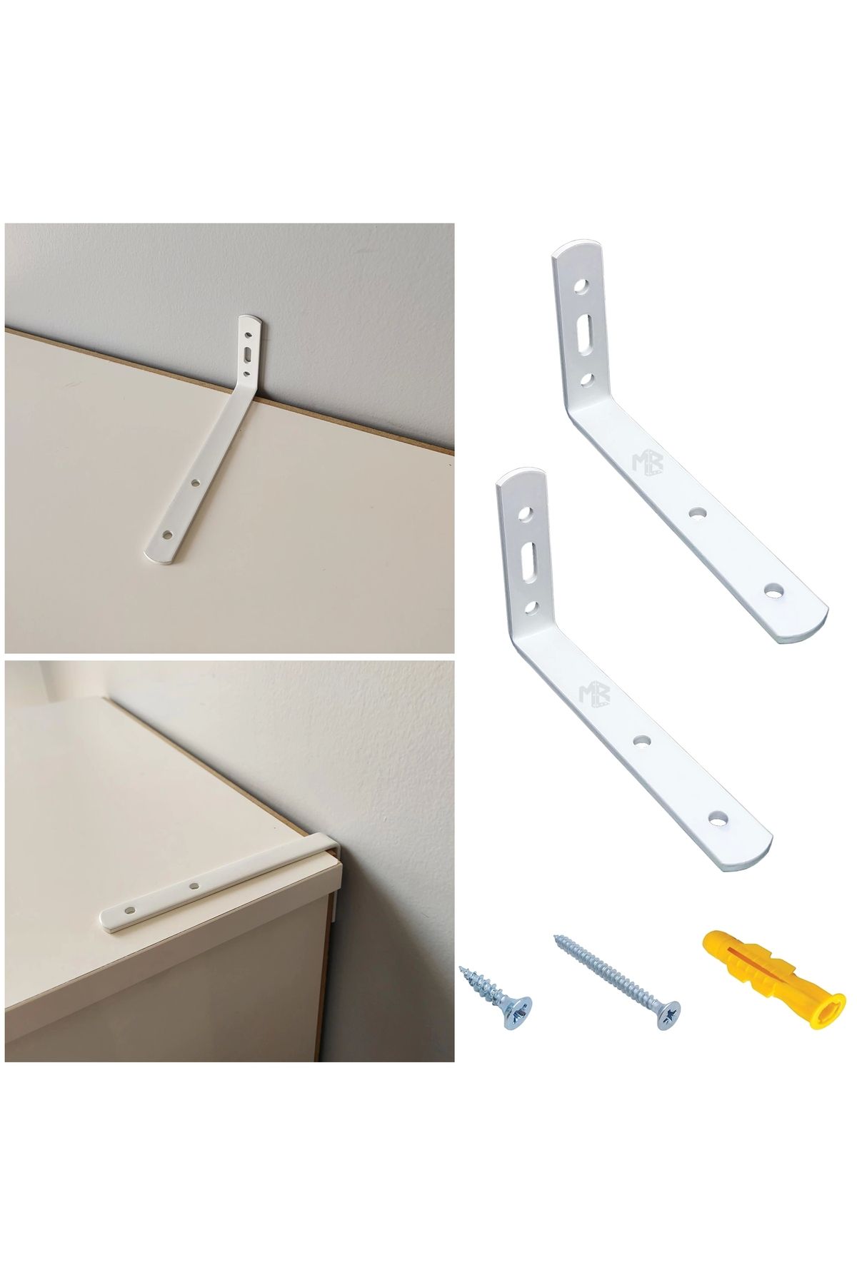 MR.BRACKET-6X16.5 cm White Set of 2 Steel Earthquake Cabinet Fixing - Furniture Shelf Bookcase Fixer 1