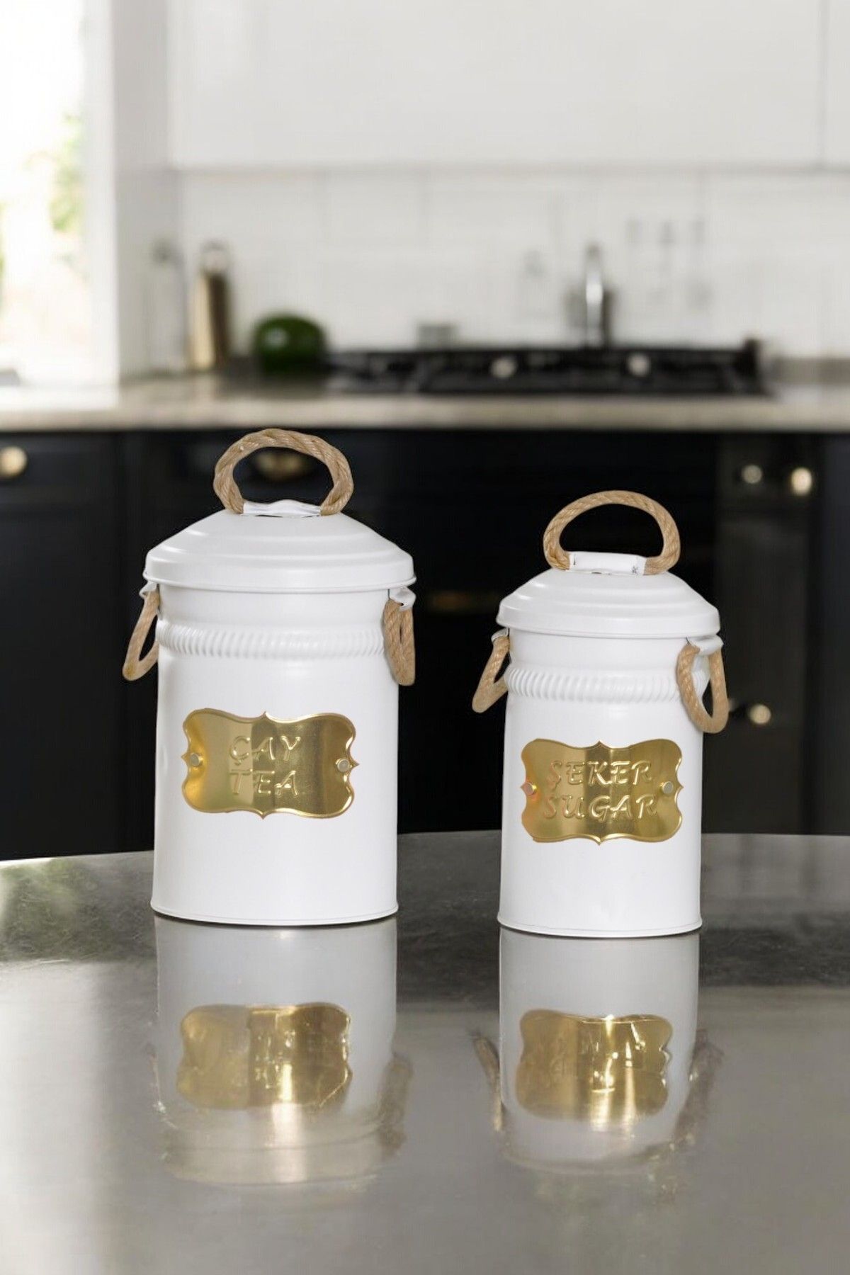 Milenay-💗   Gold Detailed Metal Tea and Candy Storage Container Set – Elegant Layout in the Kitchen 1