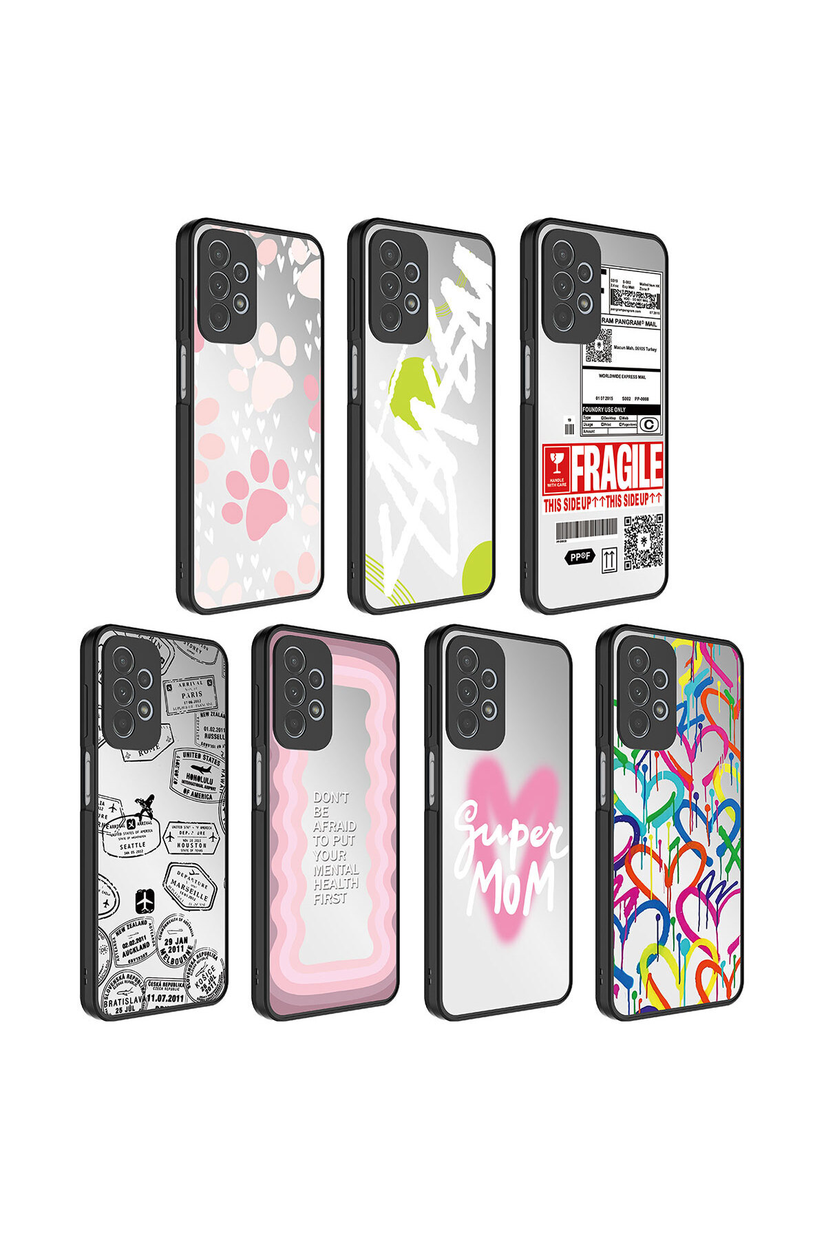 Ardemix-Galaxy A72 Case Mirrored Pattern Camera Protection Glossy Zore Mirror Cover - Fragile 3